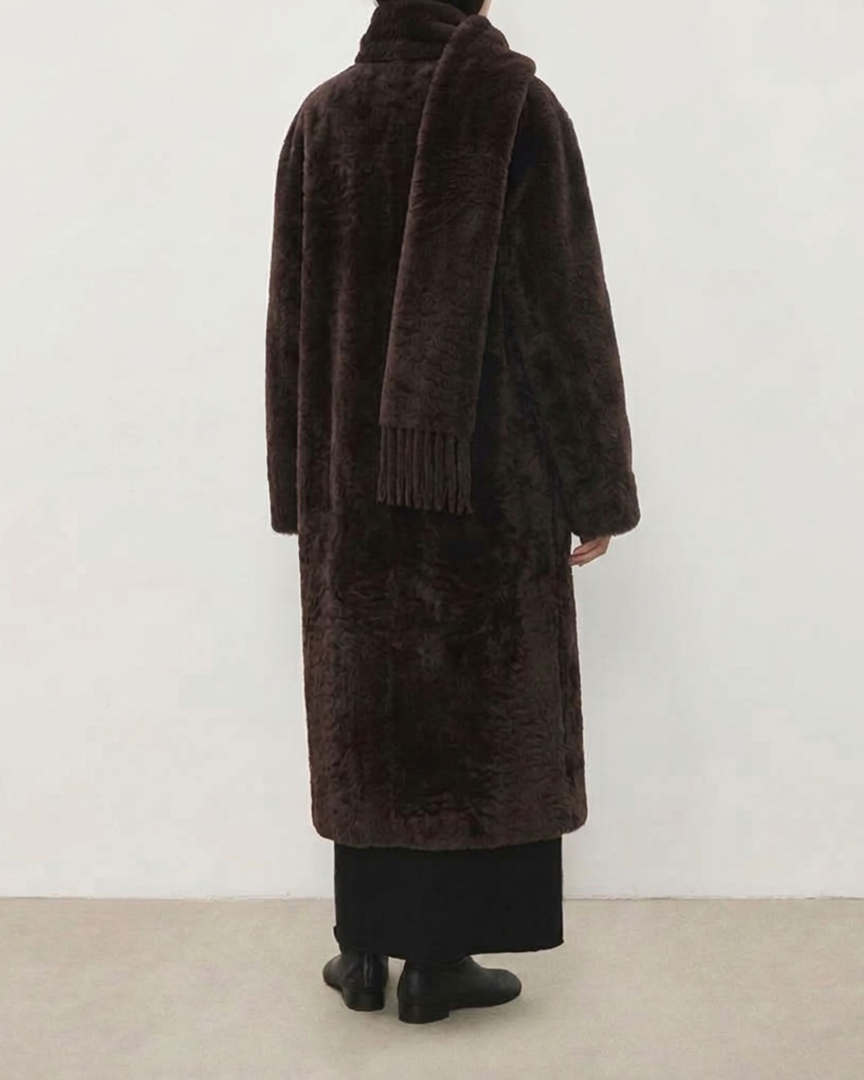 Polonaise Shearling Scarf Coat Dark Brown - alternate view