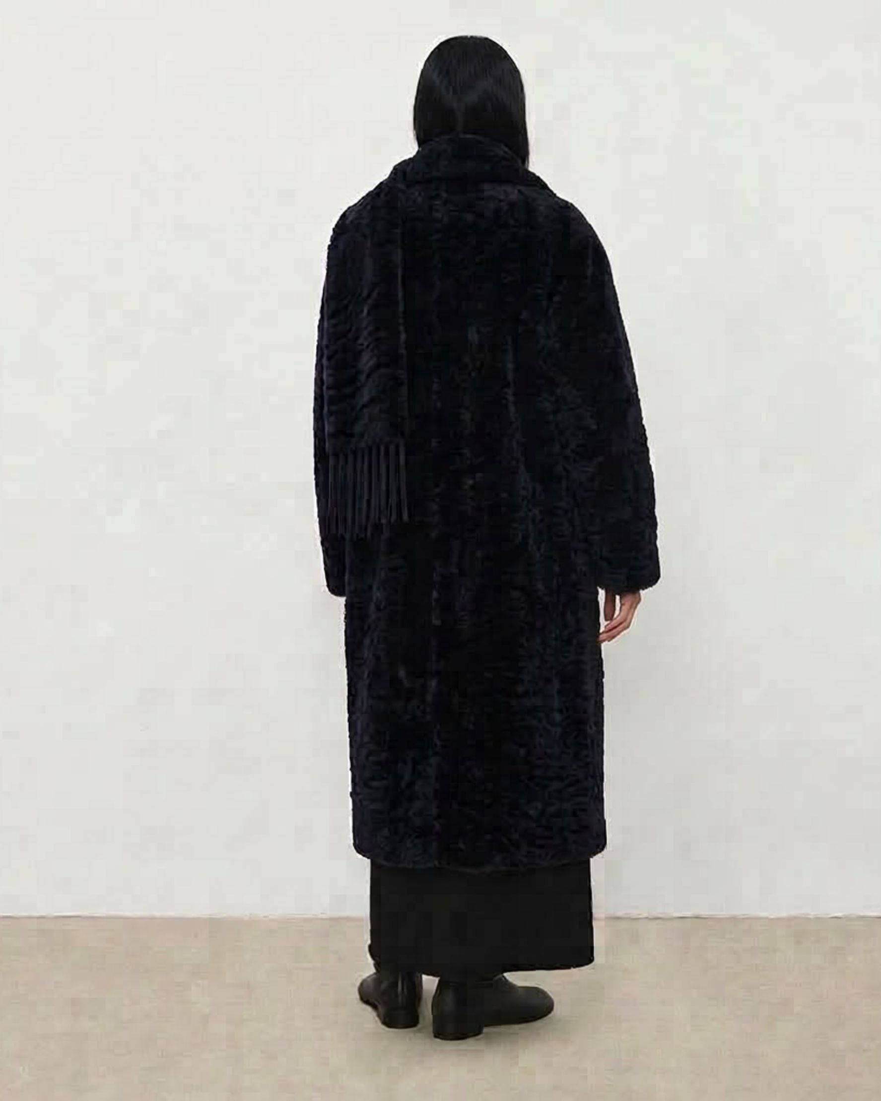 Polonaise Shearling Scarf Coat Navy - alternate view