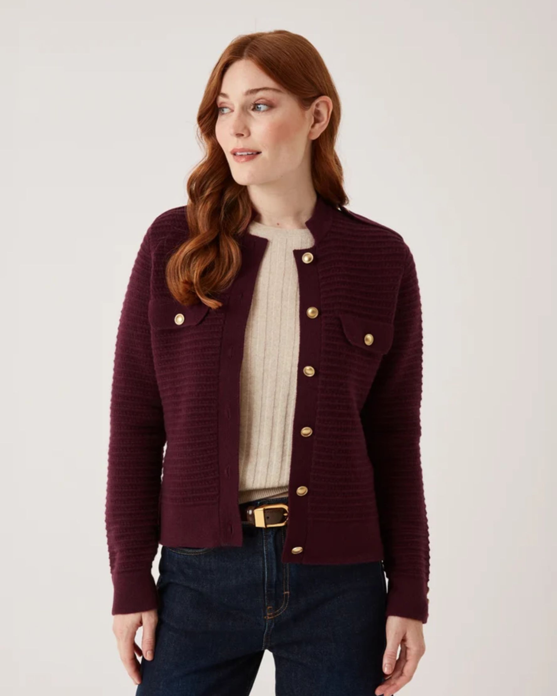 Cashmere Military Jacket in Burgundy