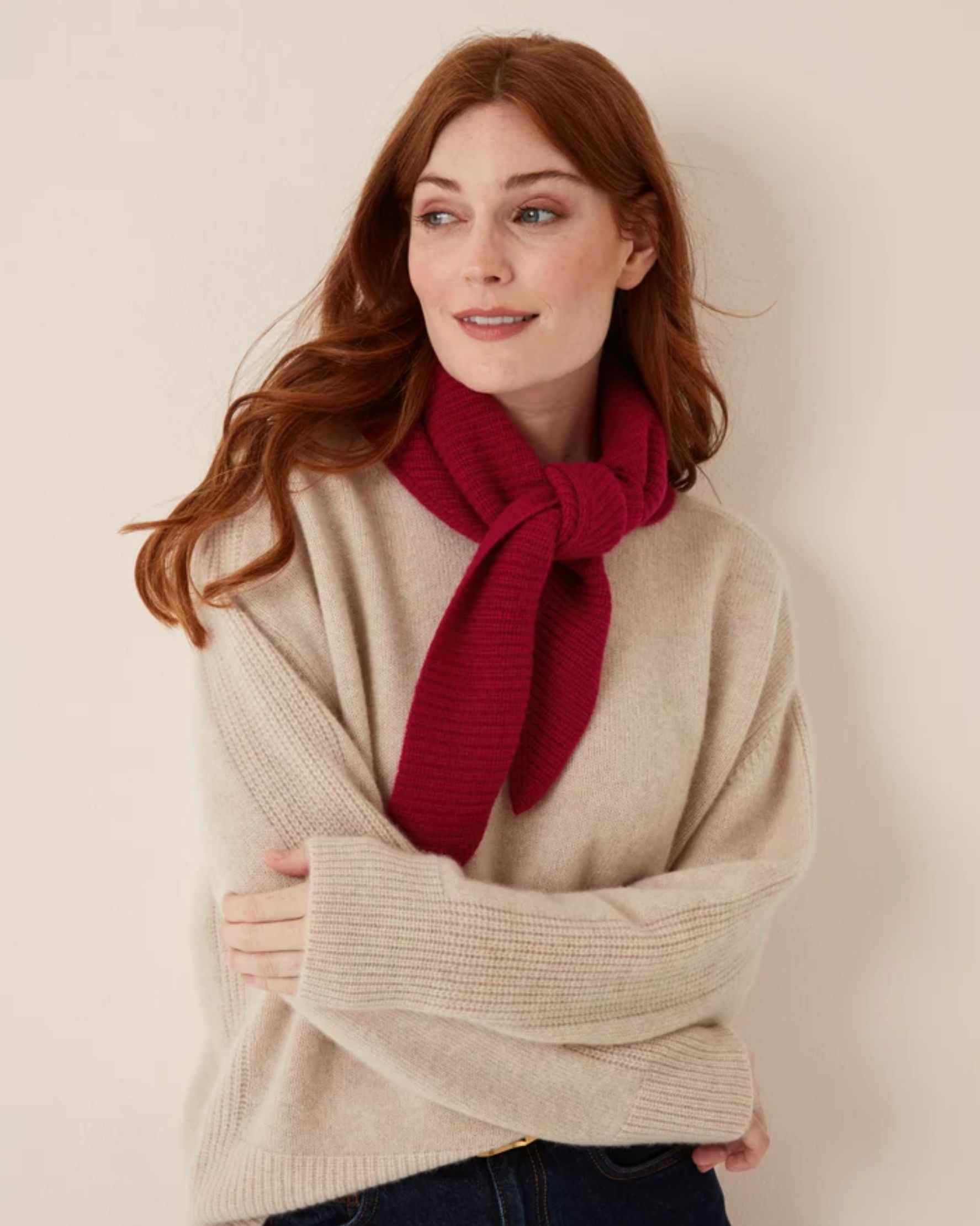 Cashmere Longline Crew Neck Sweater in Wheat - alternate view