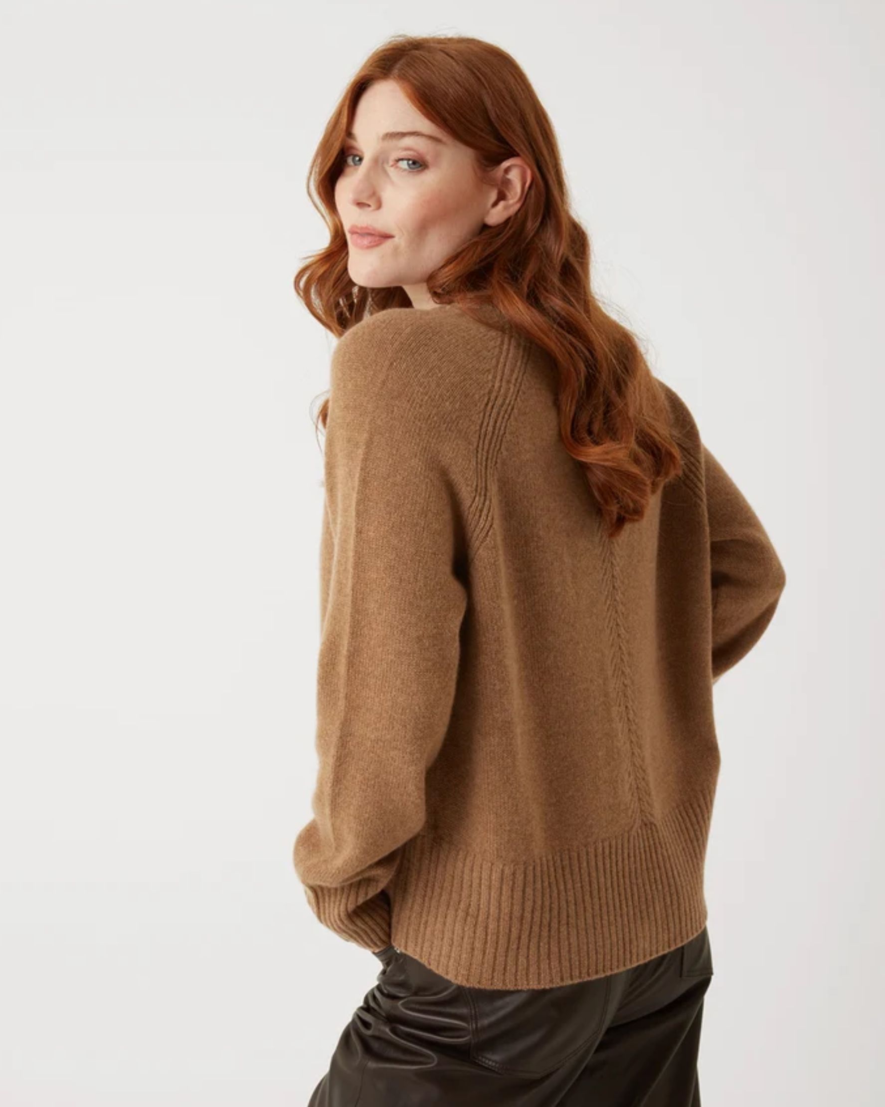 The Luxe Crew Cardigan in Harvest Brown - alternate view