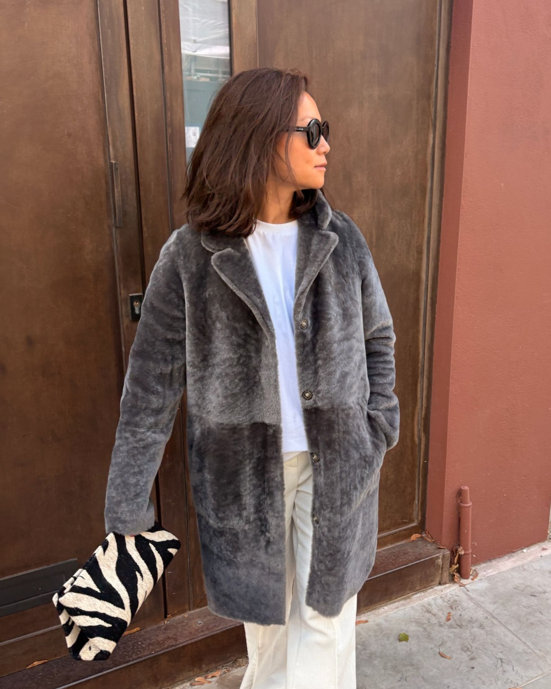 Melody Shearling Coat Grey - alternate view