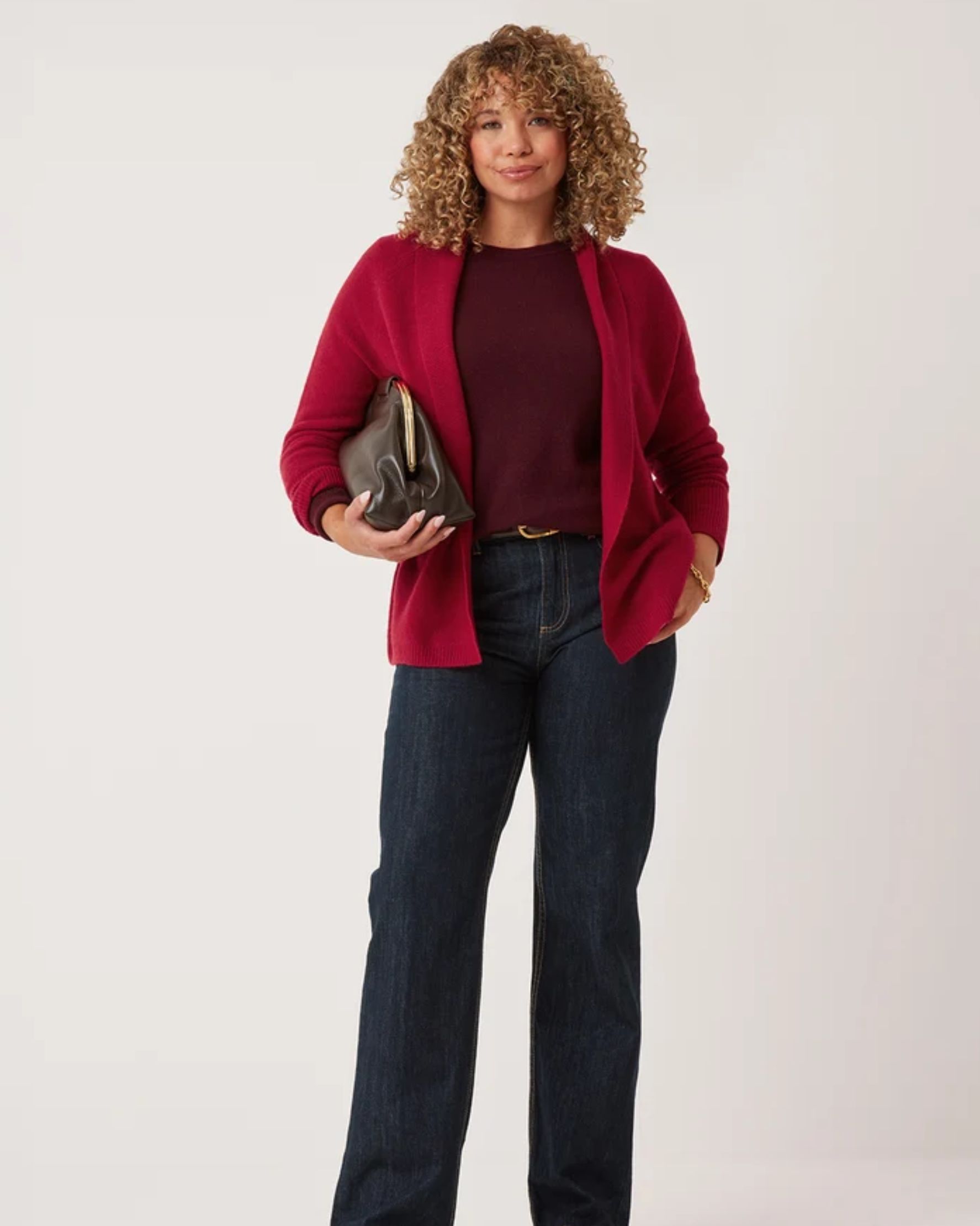 Relaxed Edge to Edge Cardigan in Garnet Red