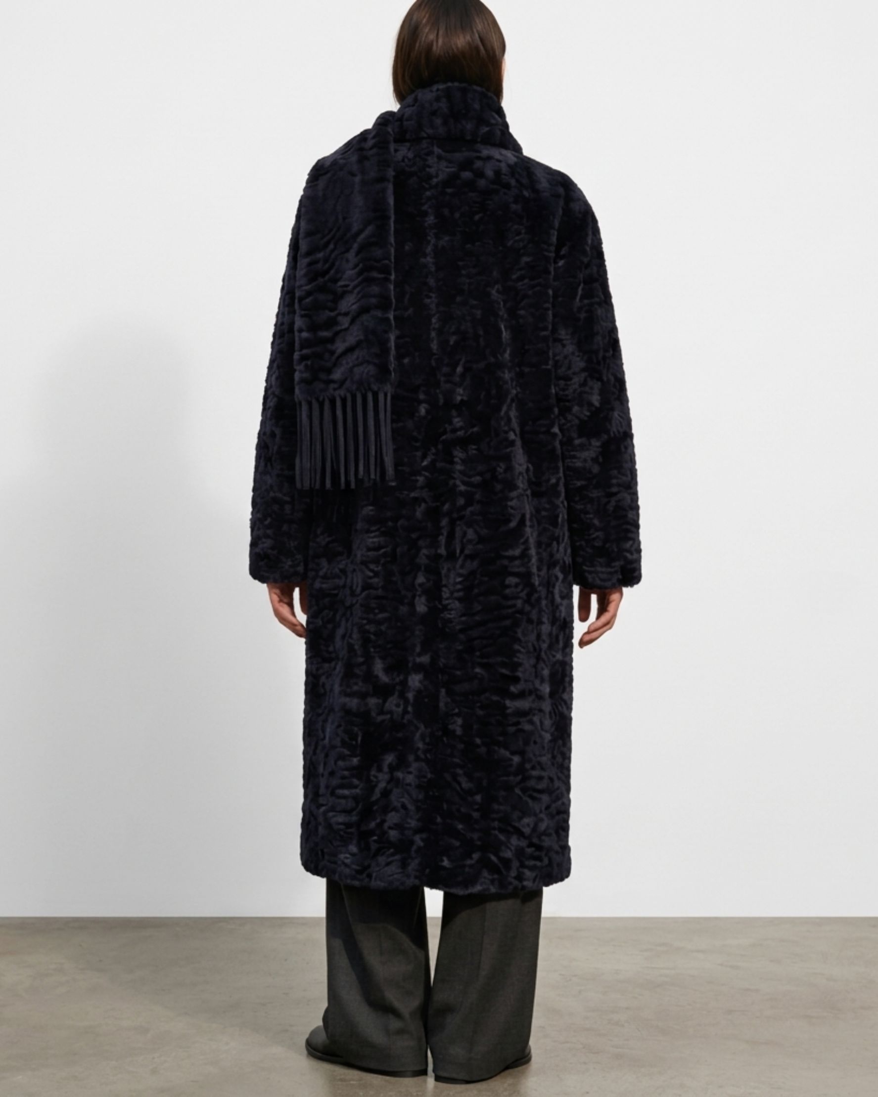 Polonaise Shearling Scarf Coat Navy - alternate view