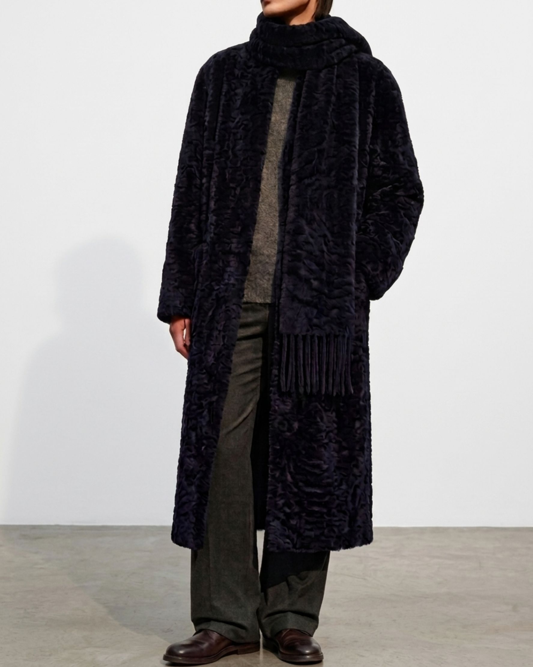 Polonaise Shearling Scarf Coat Navy
