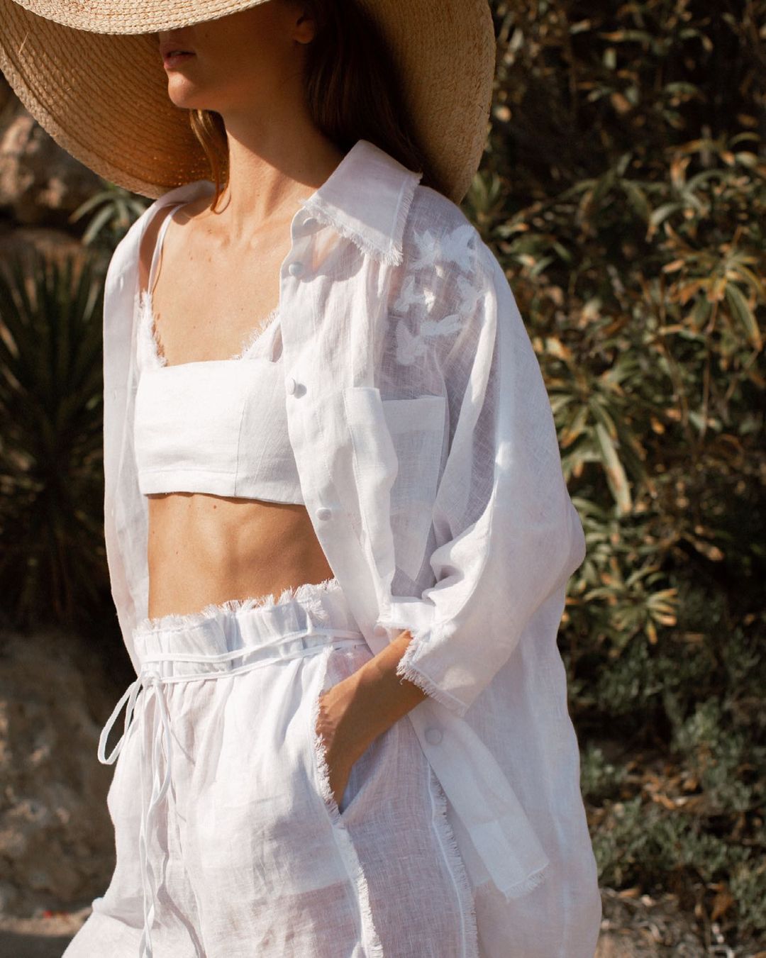 Long Tie High-Waist Linen Trousers - alternate view