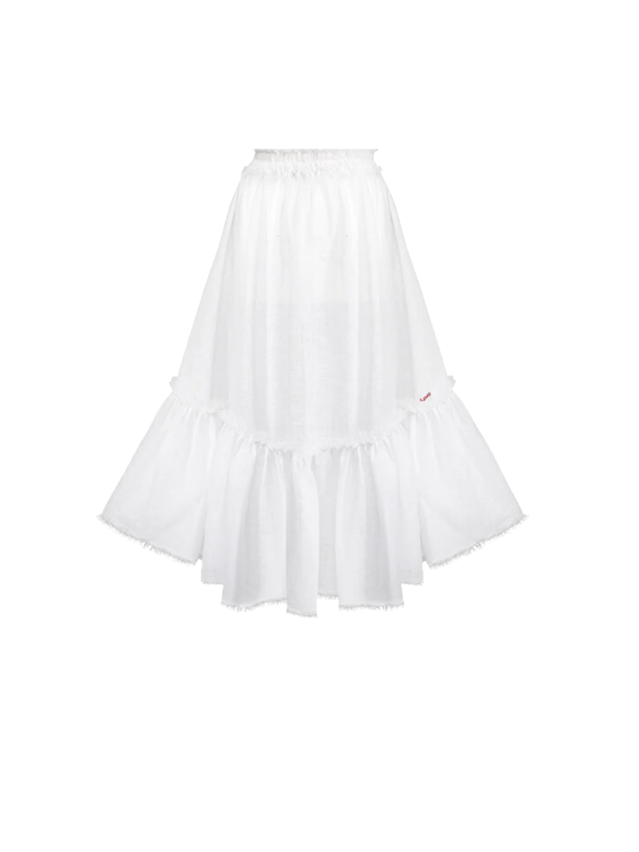 Smocked Midi Linen Skirt