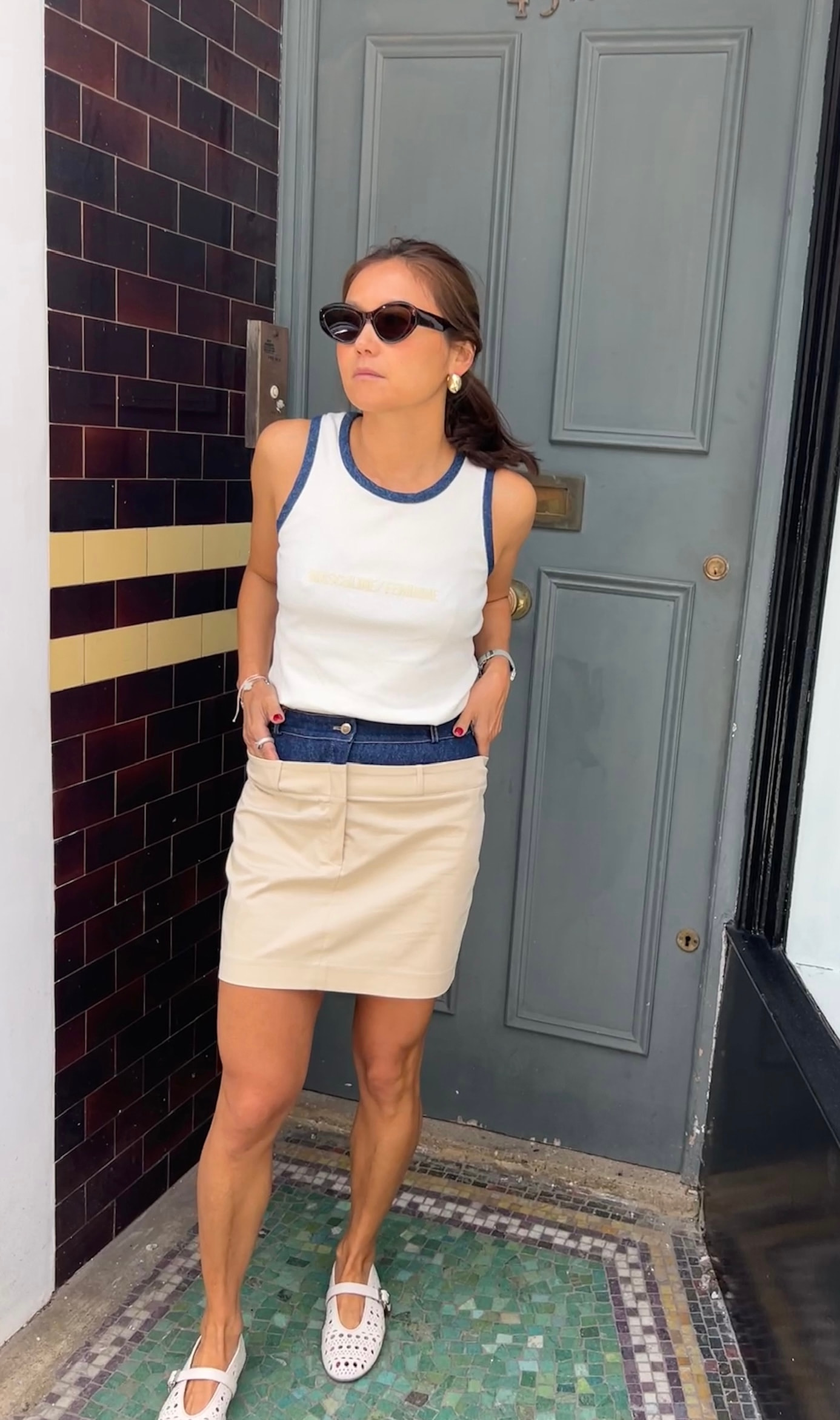 The Denim Belt Skirt Beige