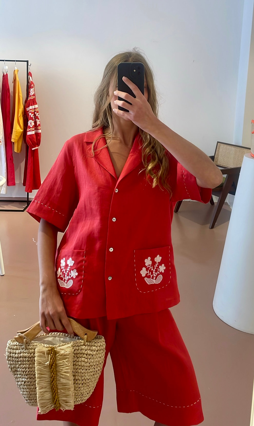 Homeland Red Linen Co-Ord with embroidery Red - alternate view