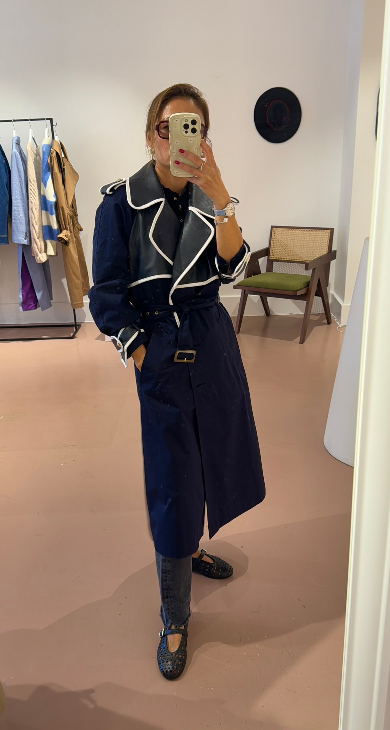 The Sunset Cascade Trench in Navy Blue