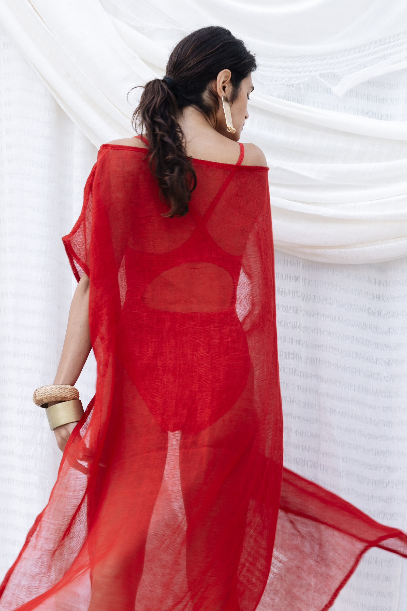 Athena Front Embroidered Kaftan Red