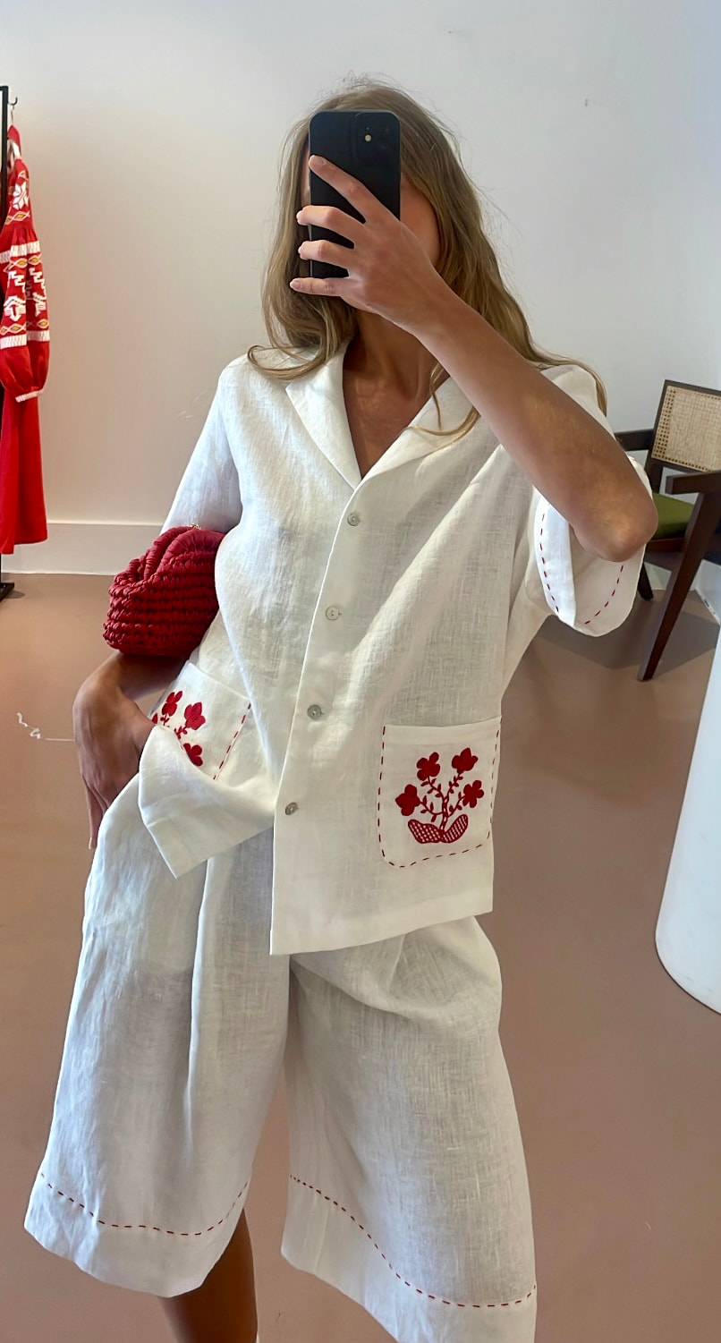 Homeland White Linen Co-Ord with Embroidery White