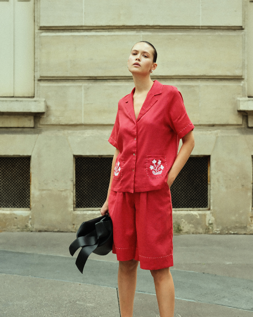 Homeland Red Linen Co-Ord with embroidery Red