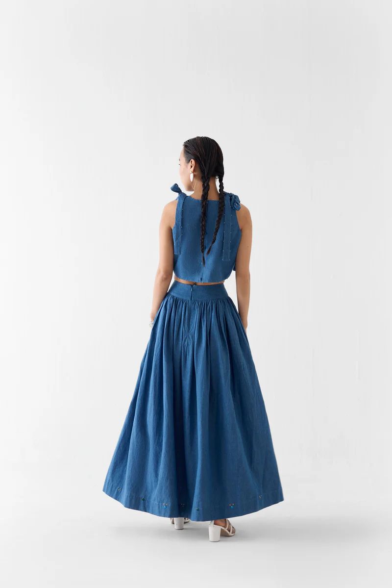 Indigo Crop Top & Gathered Skirt Co-ord - alternate view