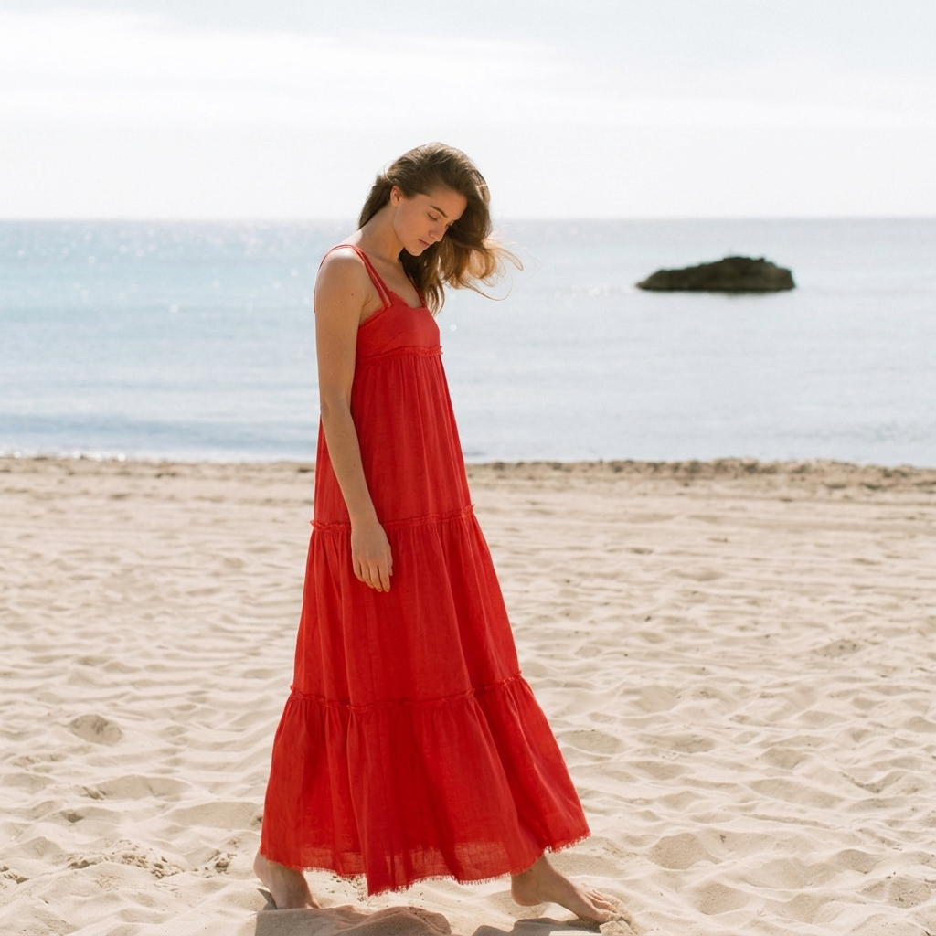 Linen Tiered Maxi Dress - alternate view