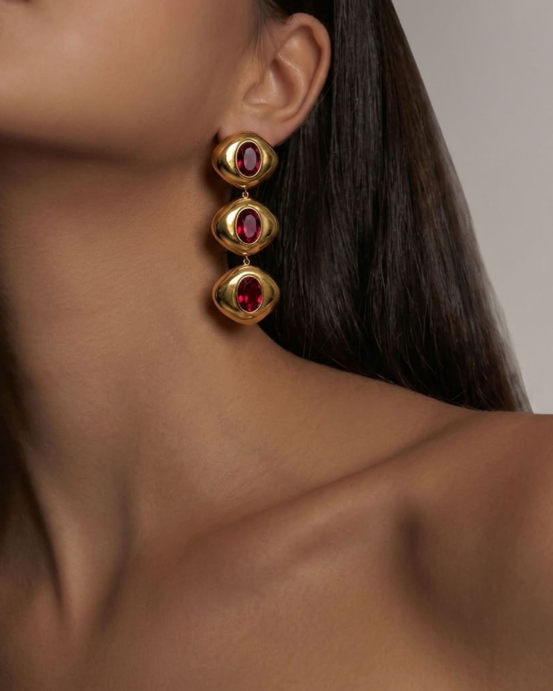 Chopra Ruby Gold Earrings - alternate view