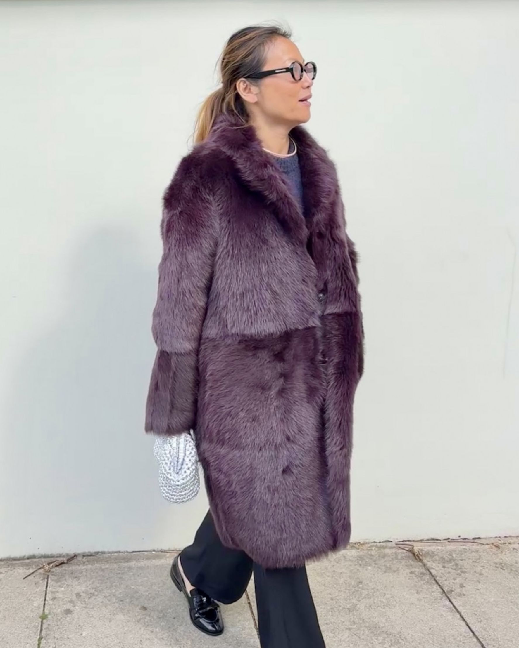 Melody Shearling Coat in Plum Red