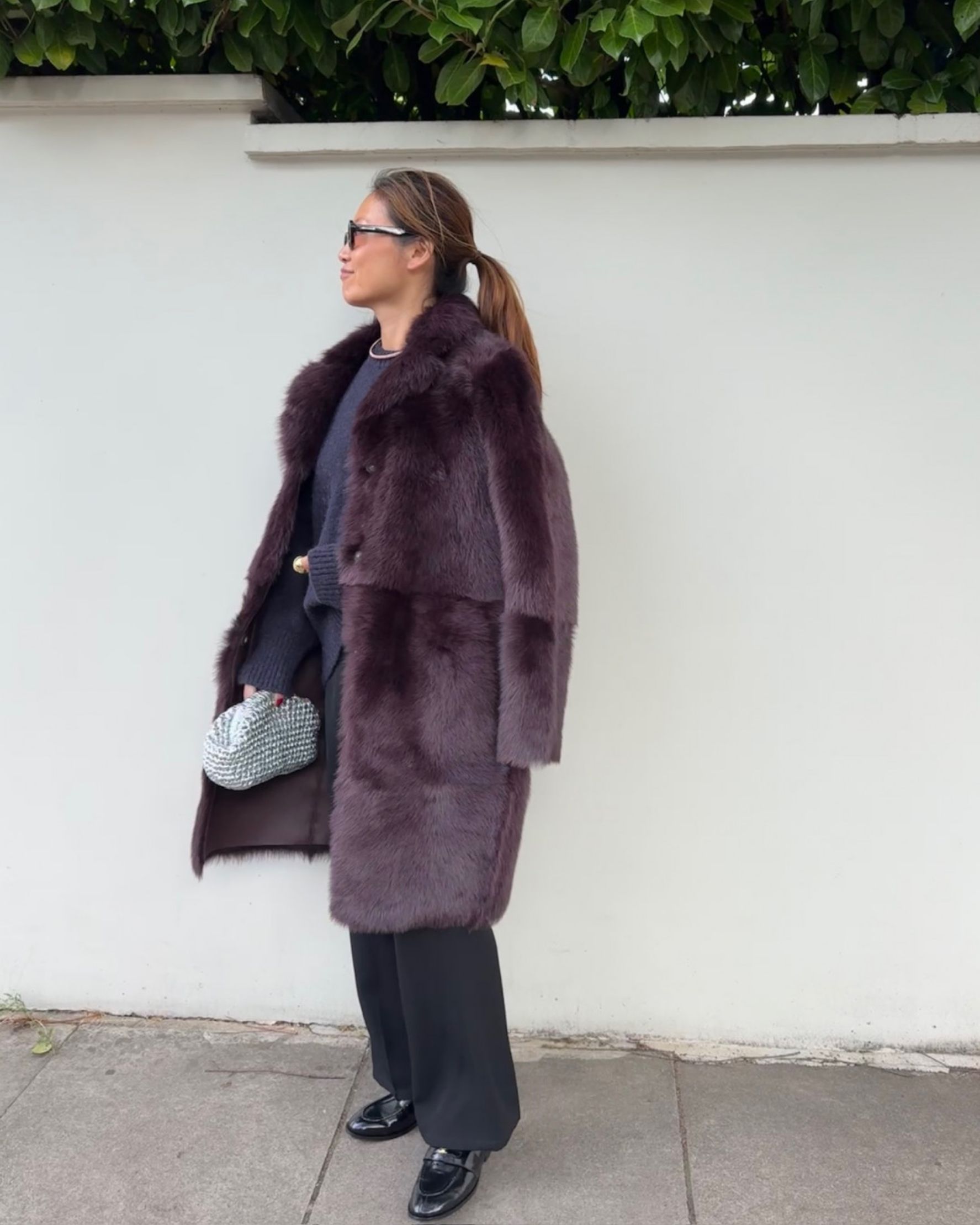 Melody Shearling Coat in Plum Red - alternate view