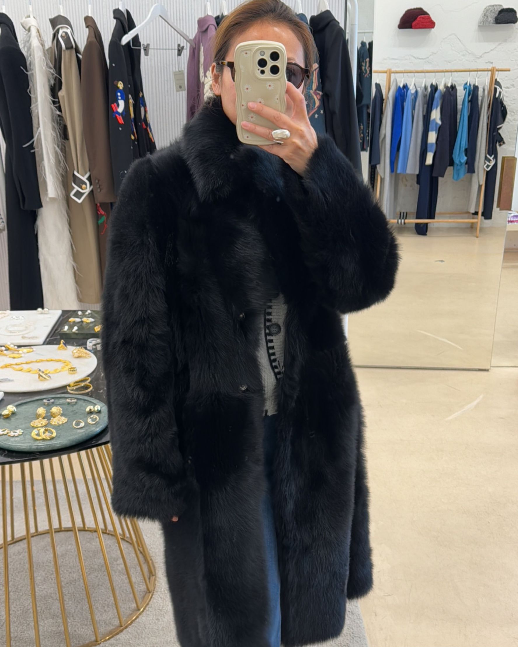 Helena Shearling Coat in Black