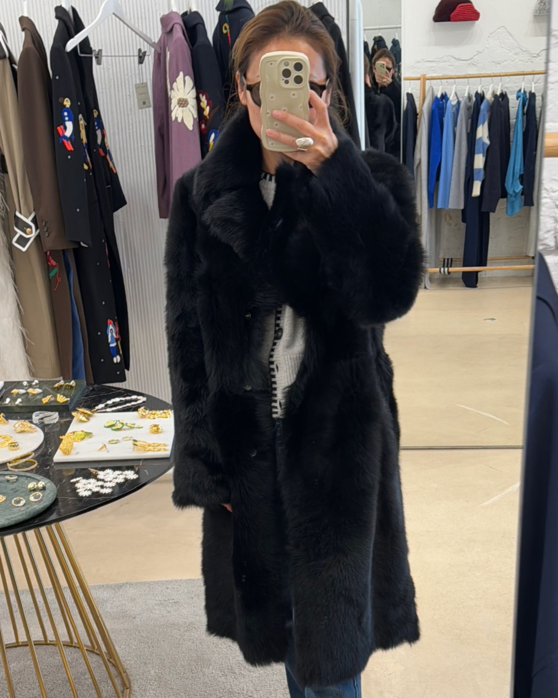 Helena Shearling Coat in Black - alternate view