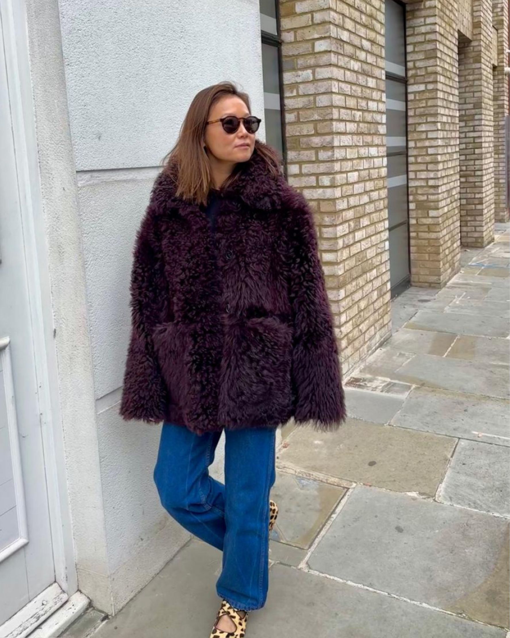 Isabelle Shearling Coat in Bordeaux
