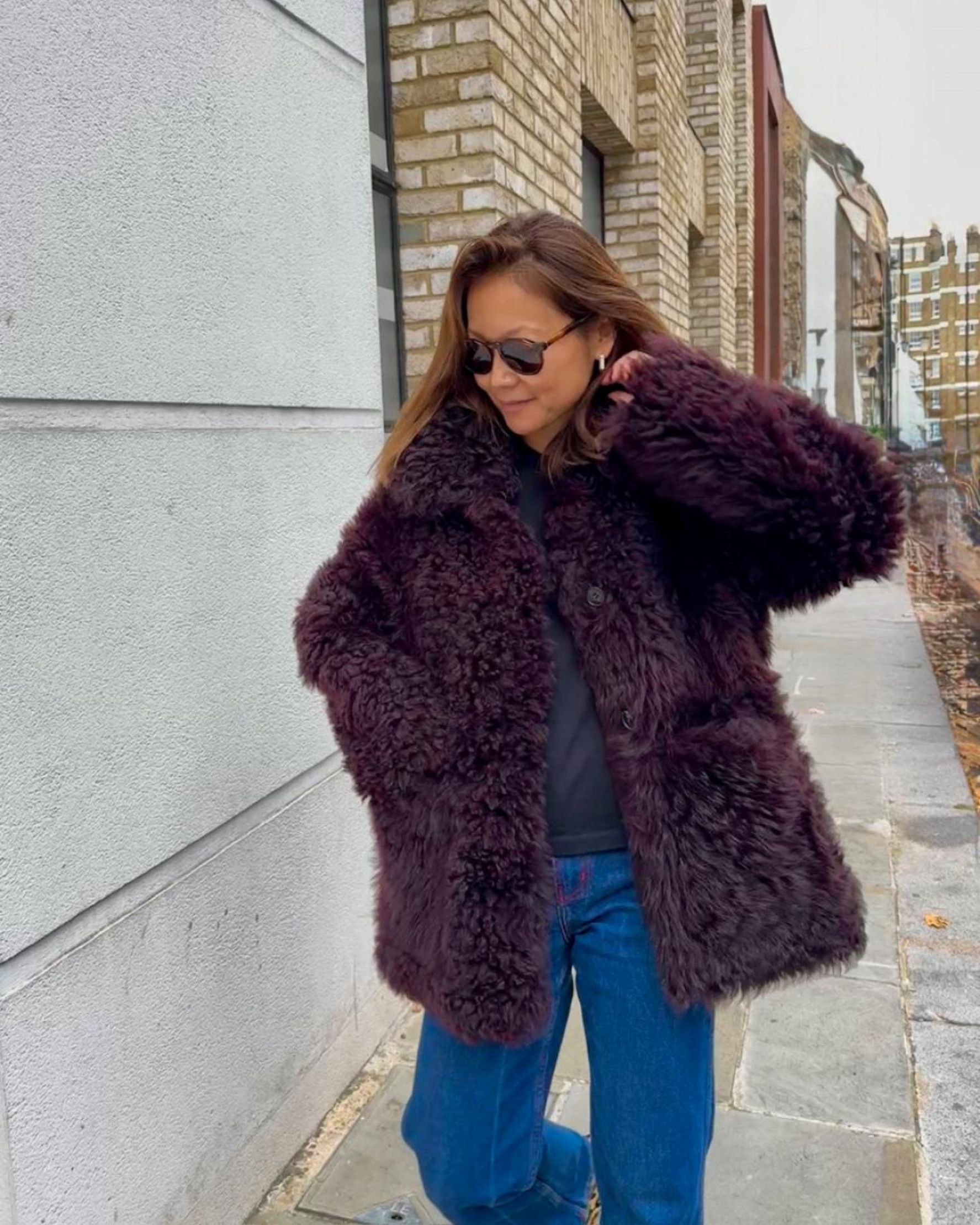 Isabelle Shearling Coat in Bordeaux - alternate view