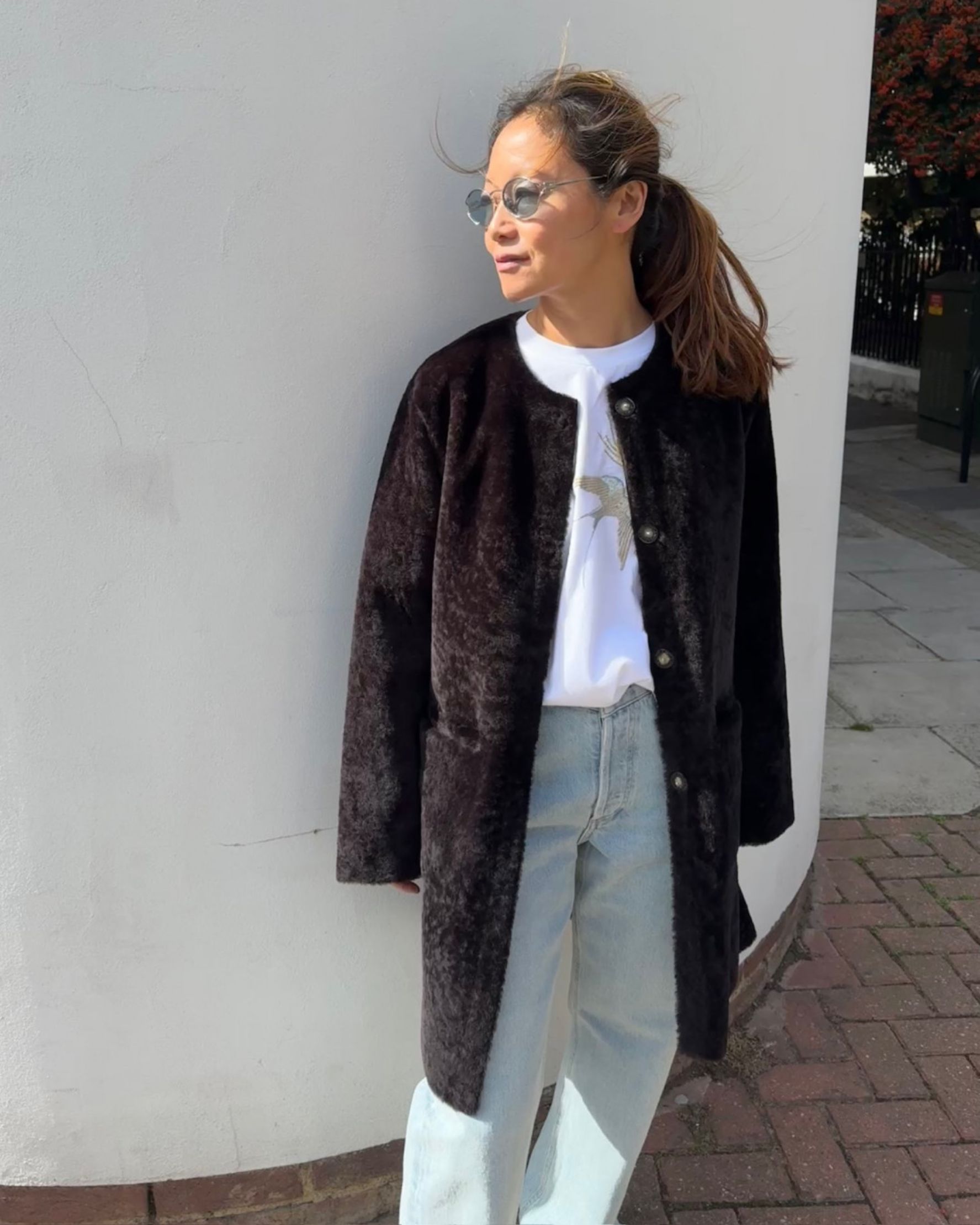 Vivage Shearling Coat in Dark Brown
