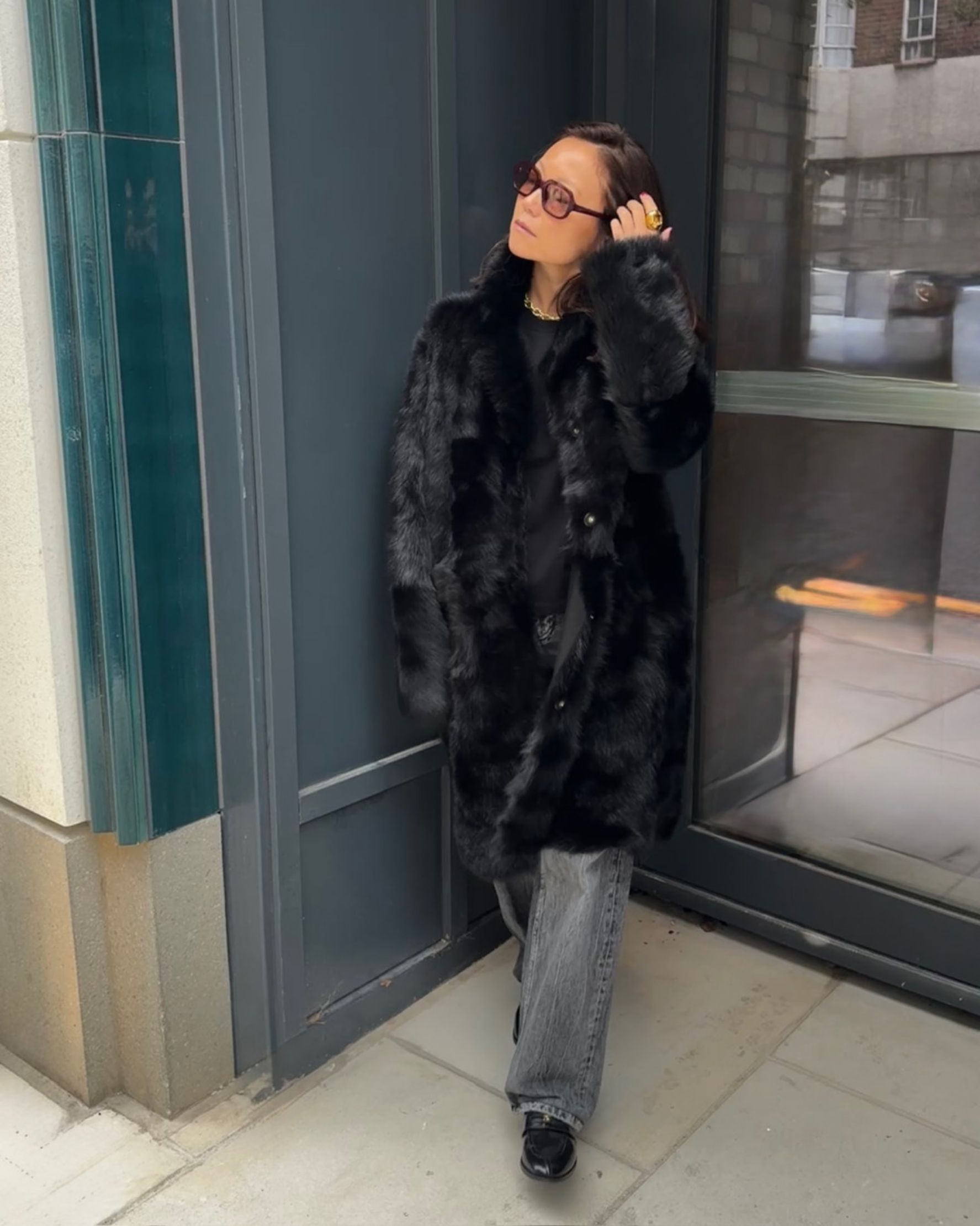 Melody Shearling Coat in Black