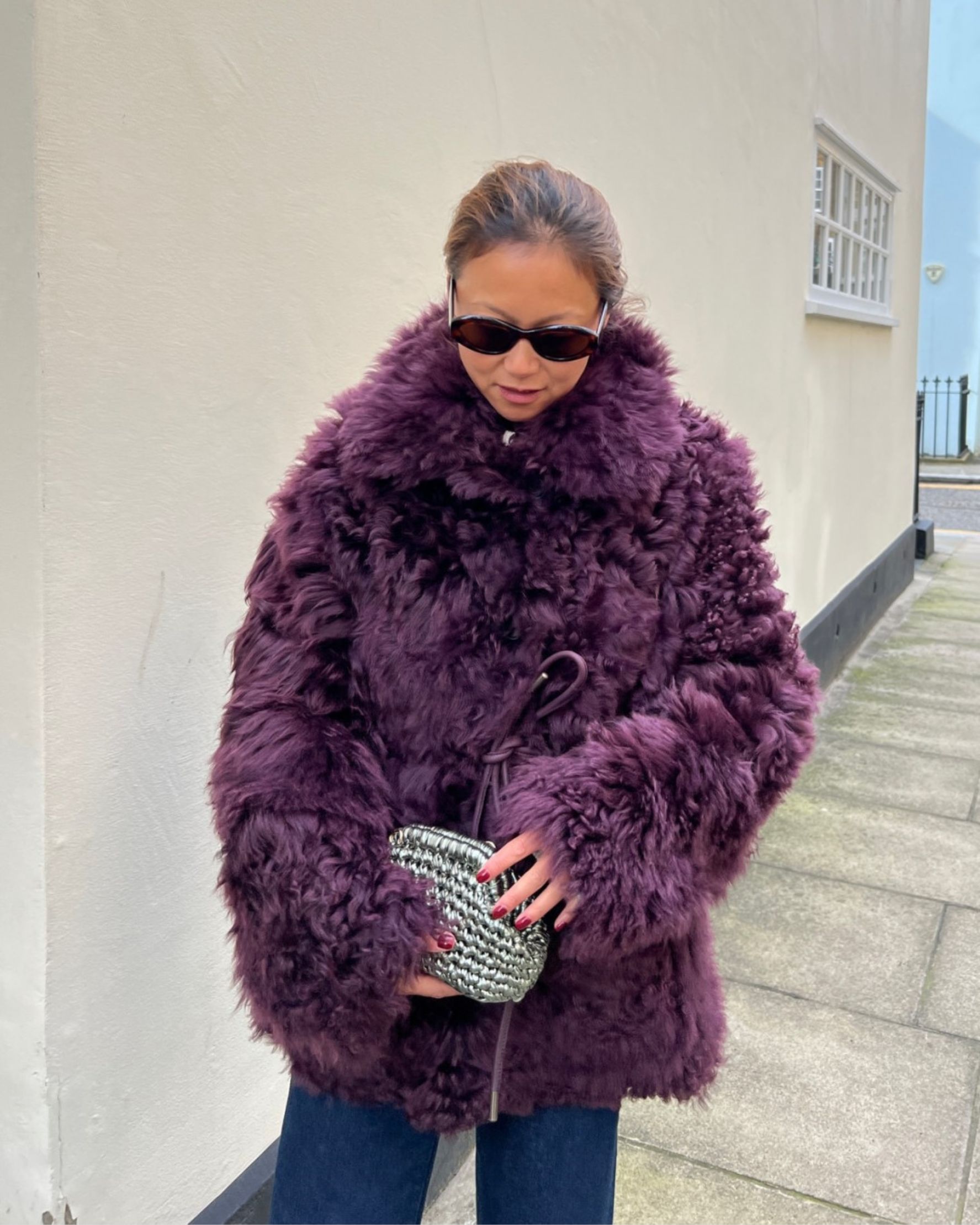 Isabella Shearling Jacket in Plum Red