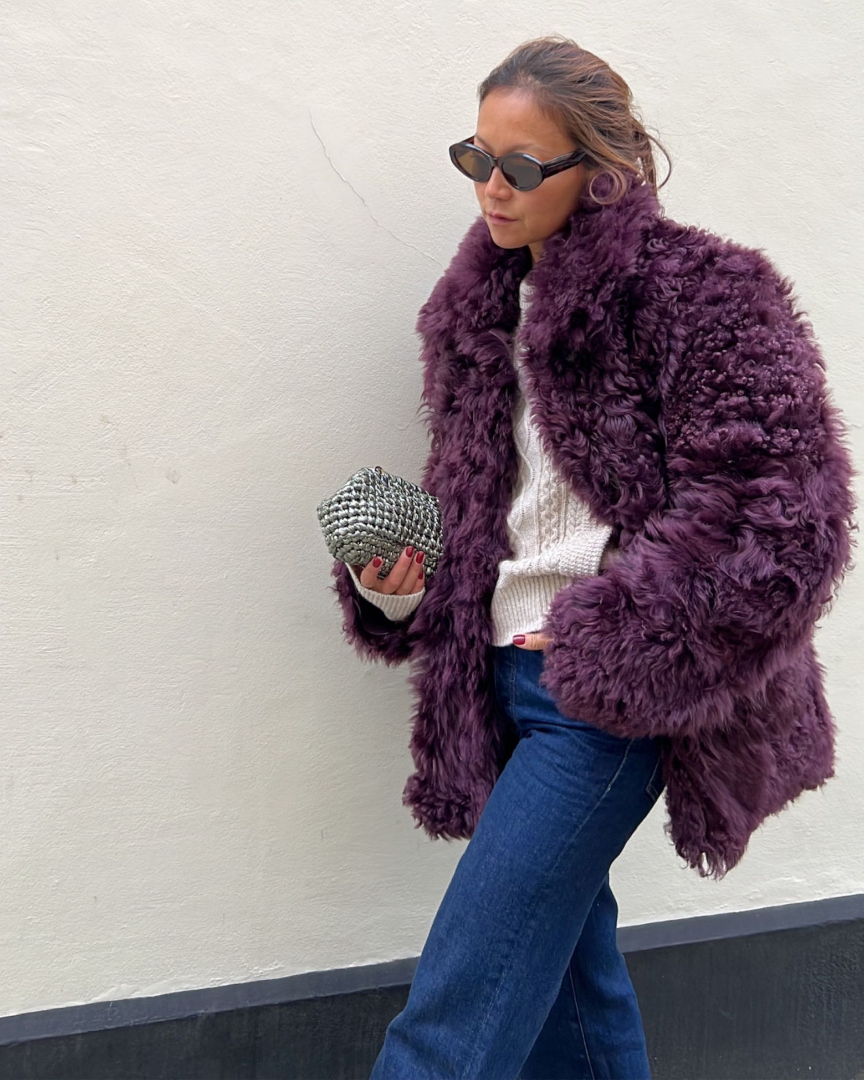 Isabella Shearling Jacket in Plum Red - alternate view