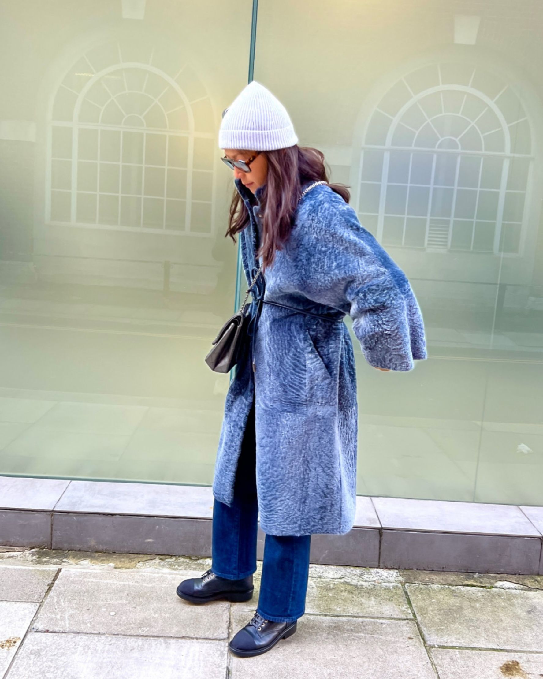 Louisa Shearling Coat Midnight Blue