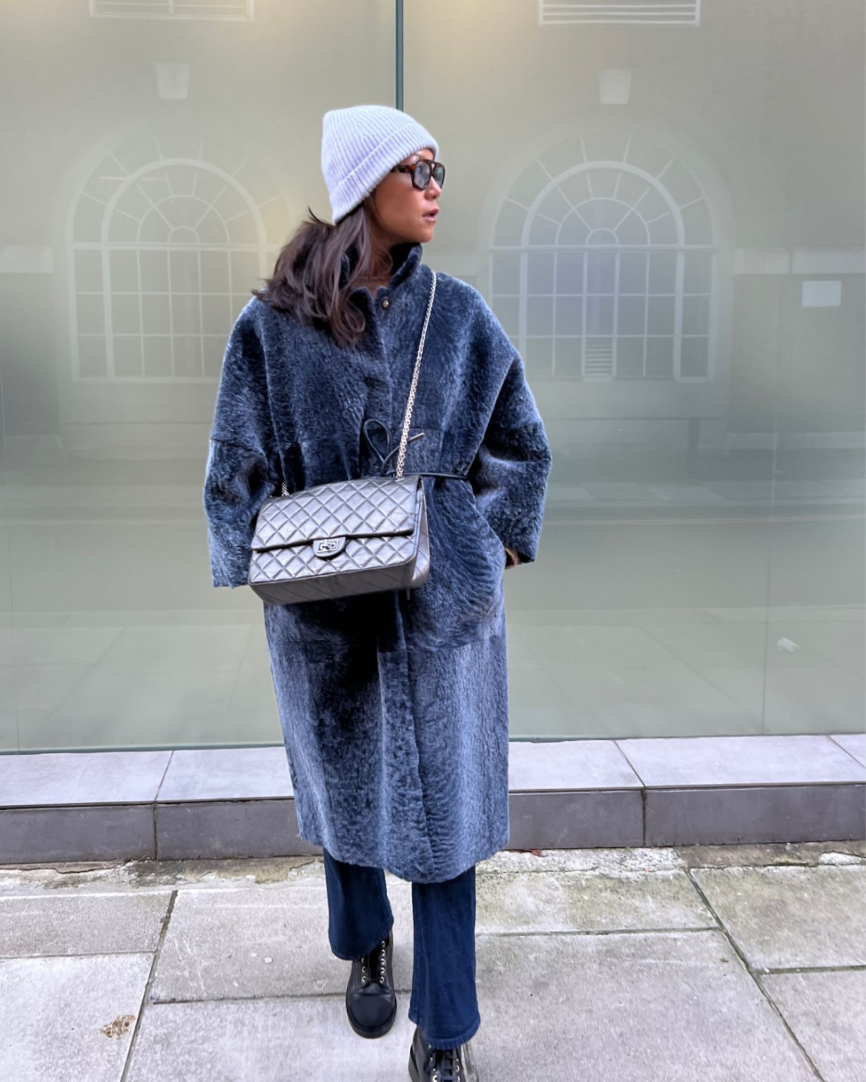 Louisa Shearling Coat Midnight Blue - alternate view
