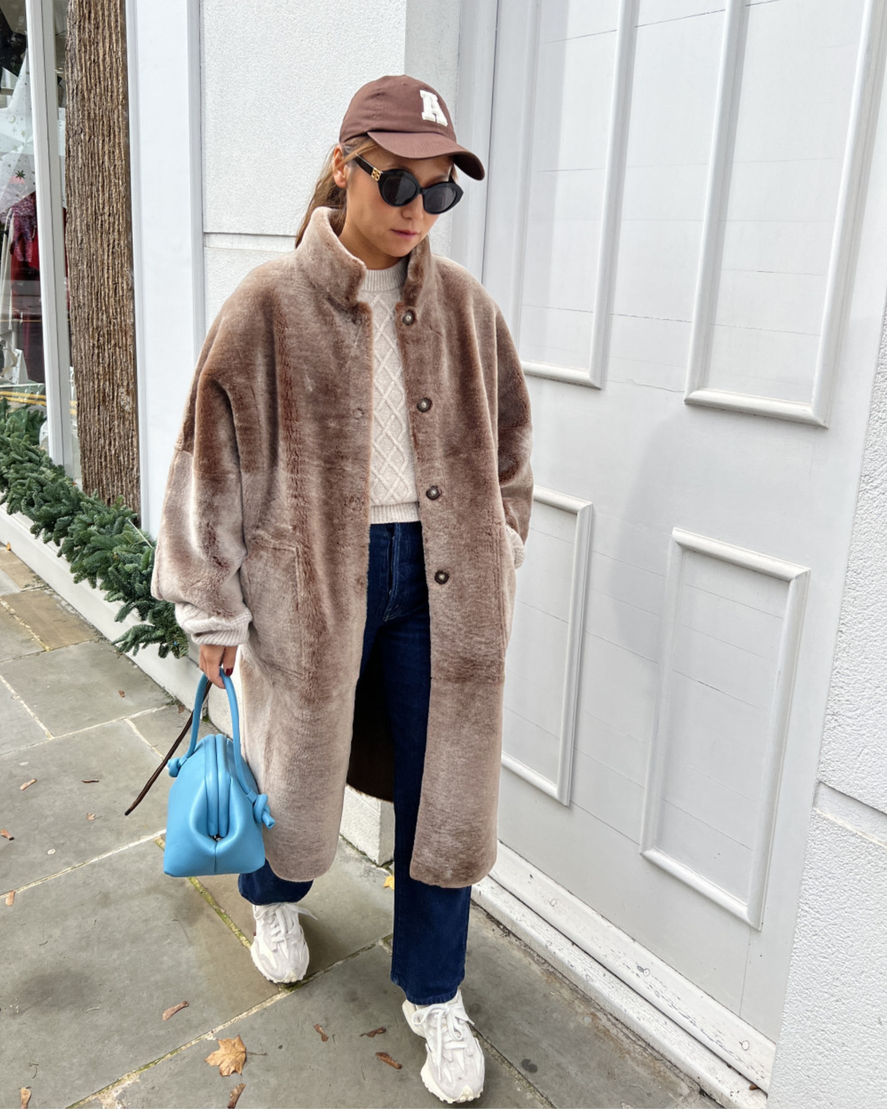 Louisa Shearling Coat in Chocolate Brown