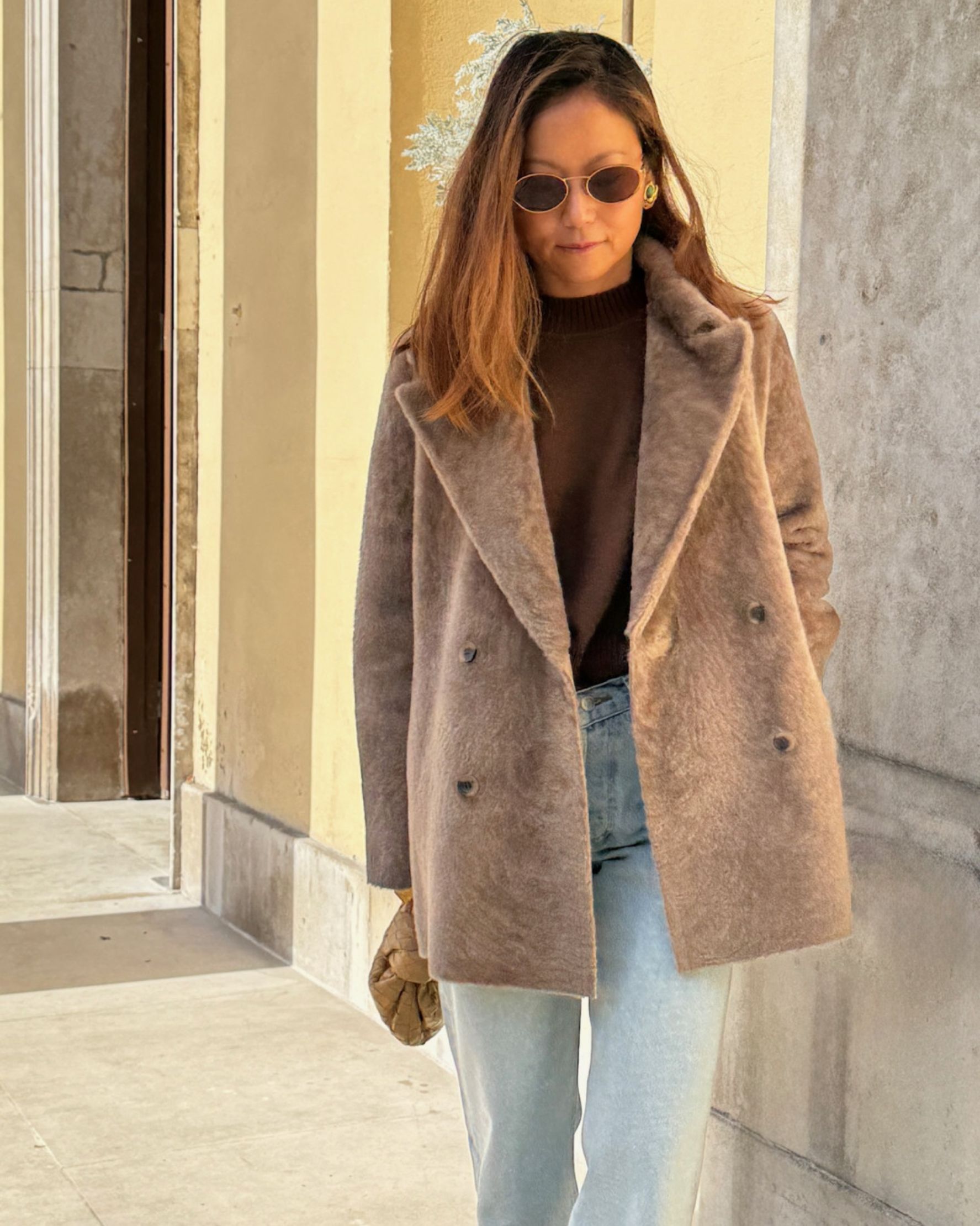 Harmony Shearling Coat in Light Brown - alternate view