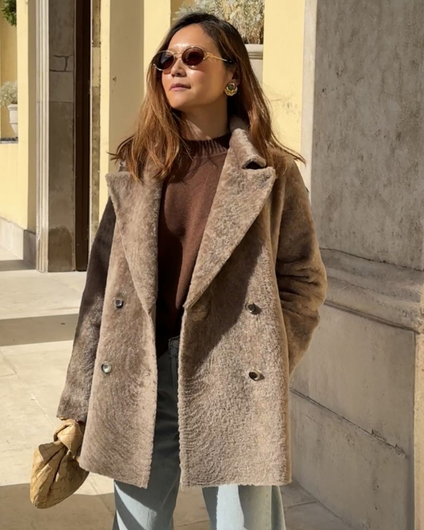 Harmony Shearling Coat in Light Brown
