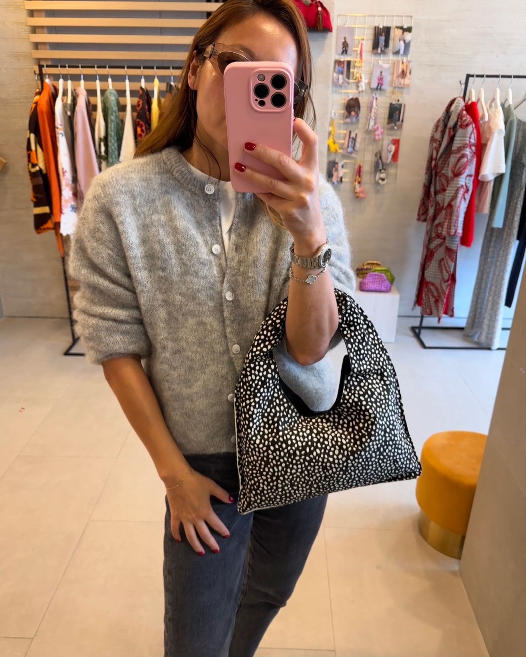 Small Sling Bag in Black Dotted Animal Print - alternate view