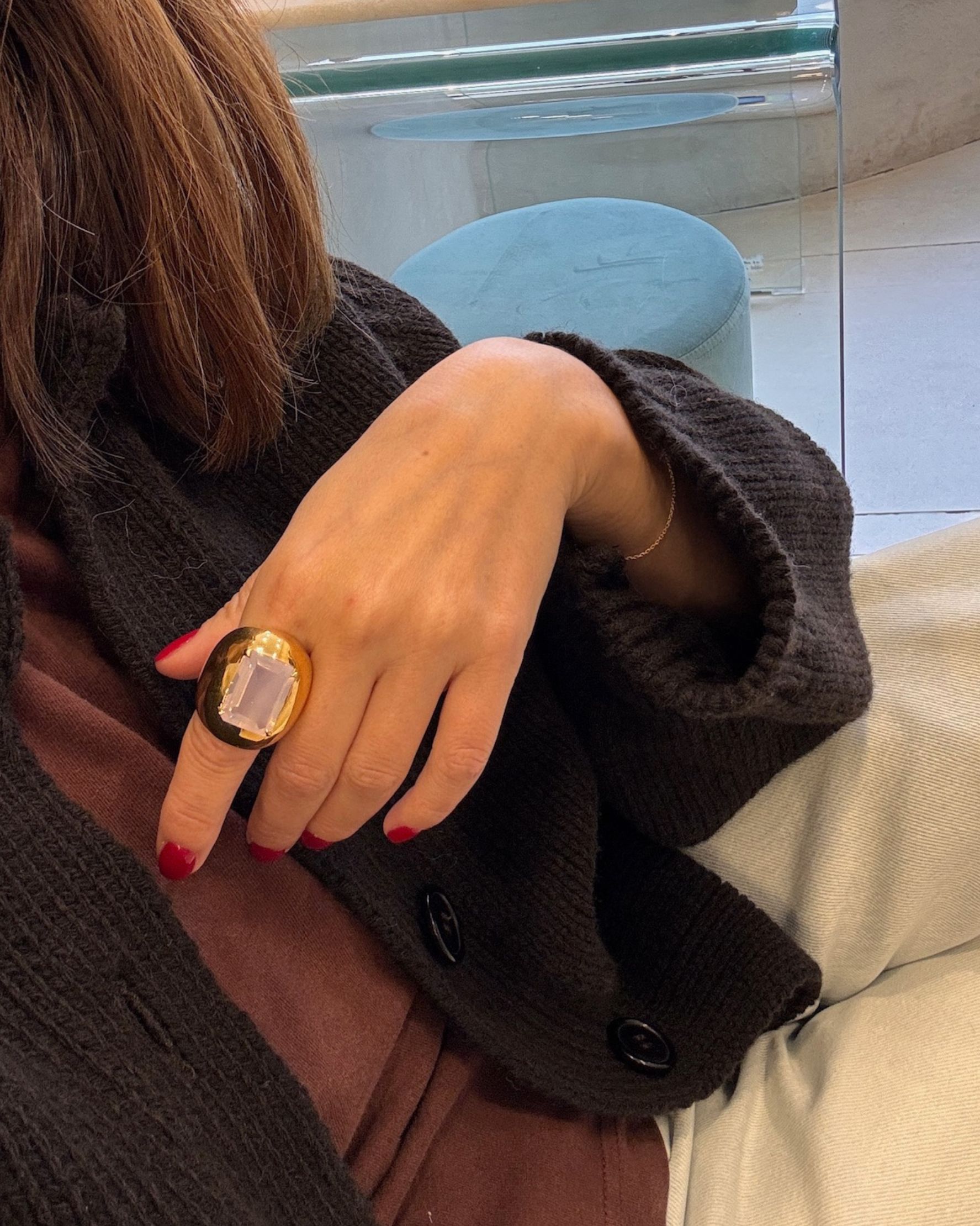 Emerald Lavender Quartz Set Polished Bombe Ring - alternate view