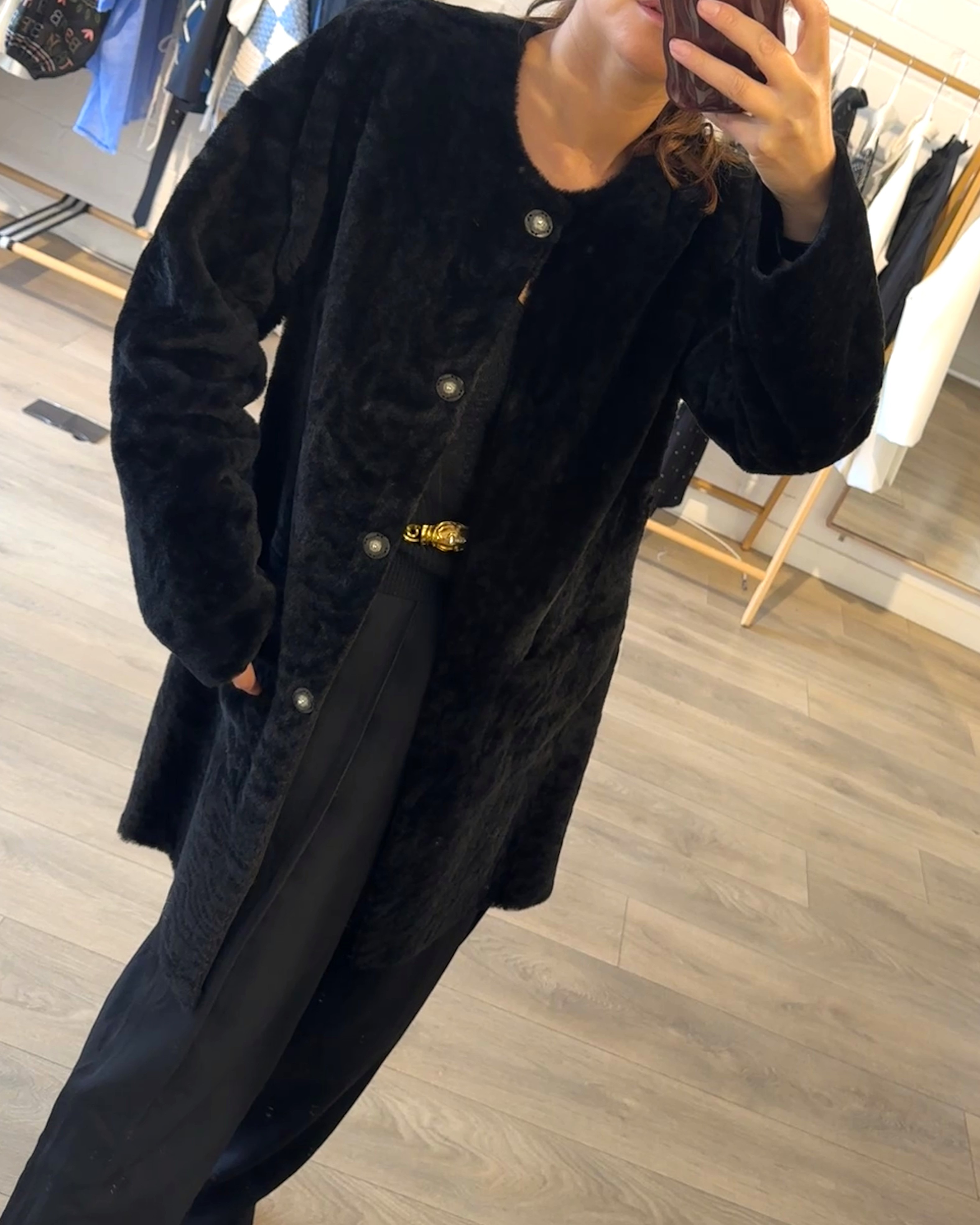 Vivage Shearling Coat in Black - alternate view