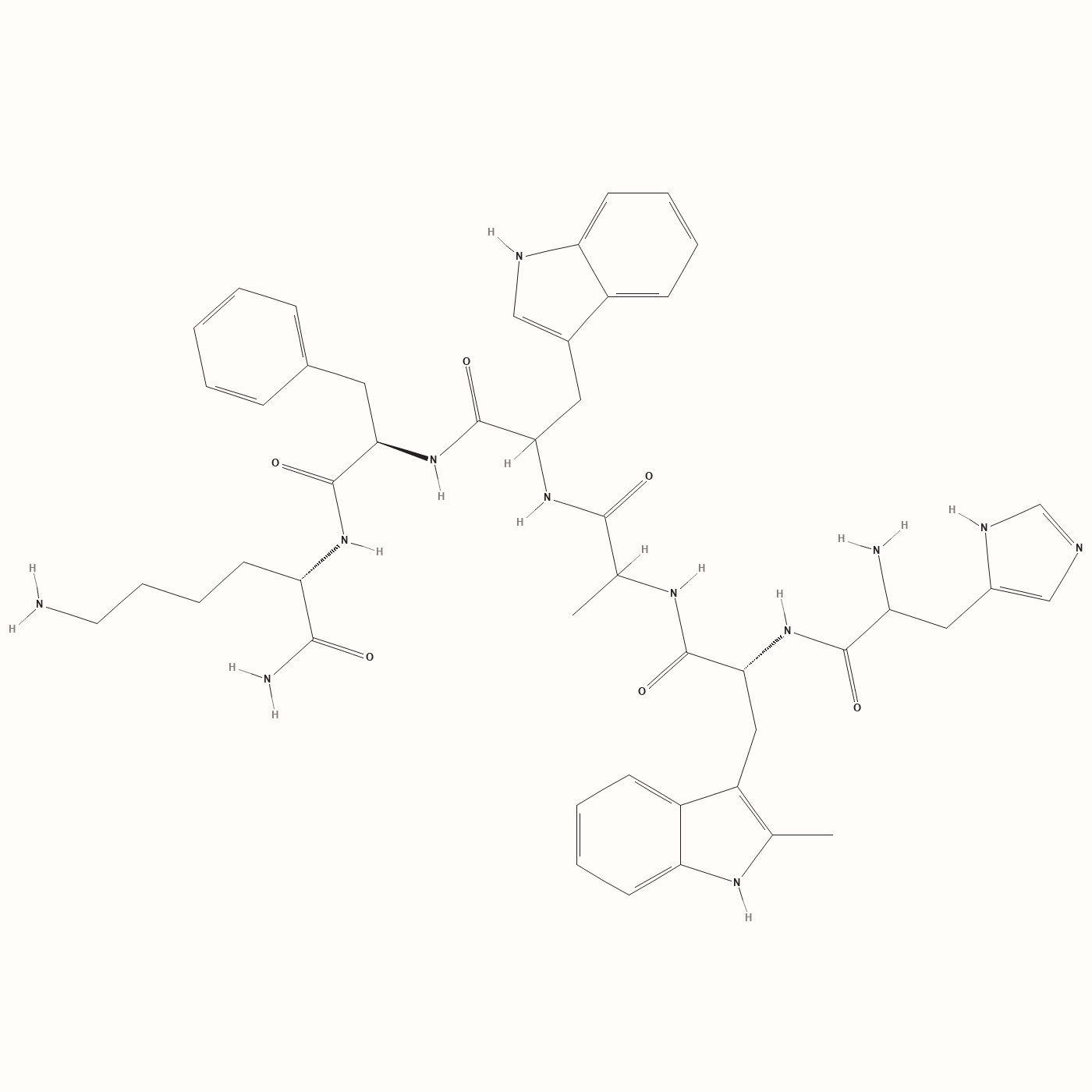 Hexarelin molecular structure, a growth hormone-releasing peptide