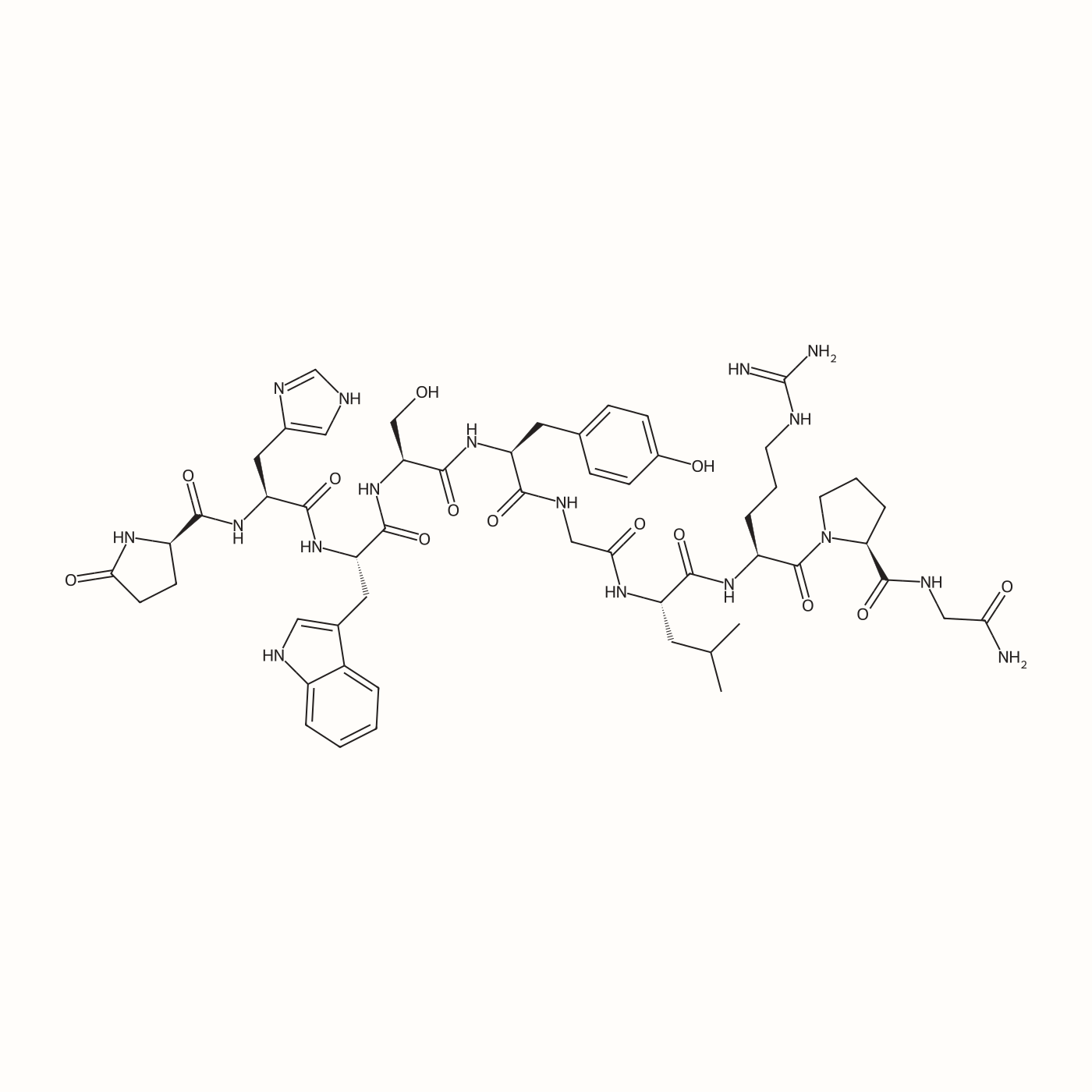 Gonadorelin (GnRH) molecular structure, a gonadotropin-releasing hormone decapeptide