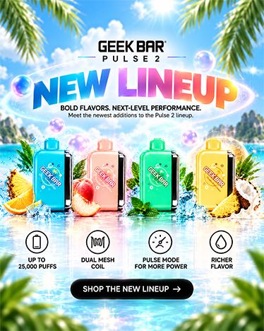 New Geek Bar Pulse 2 flavors: Bahama Breeze, White Peach Hubba, LA Mint, and Toasted Pina Colada. Shop new flavors.