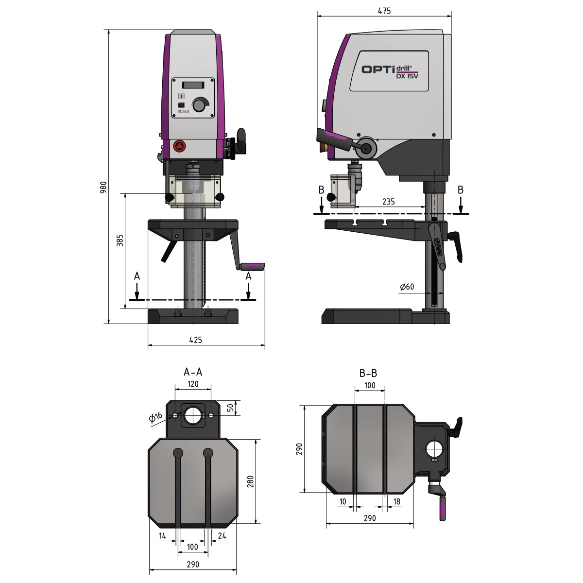 OPTIdrill DX 15V – Taladro de columna de velocidad variable - vista 6