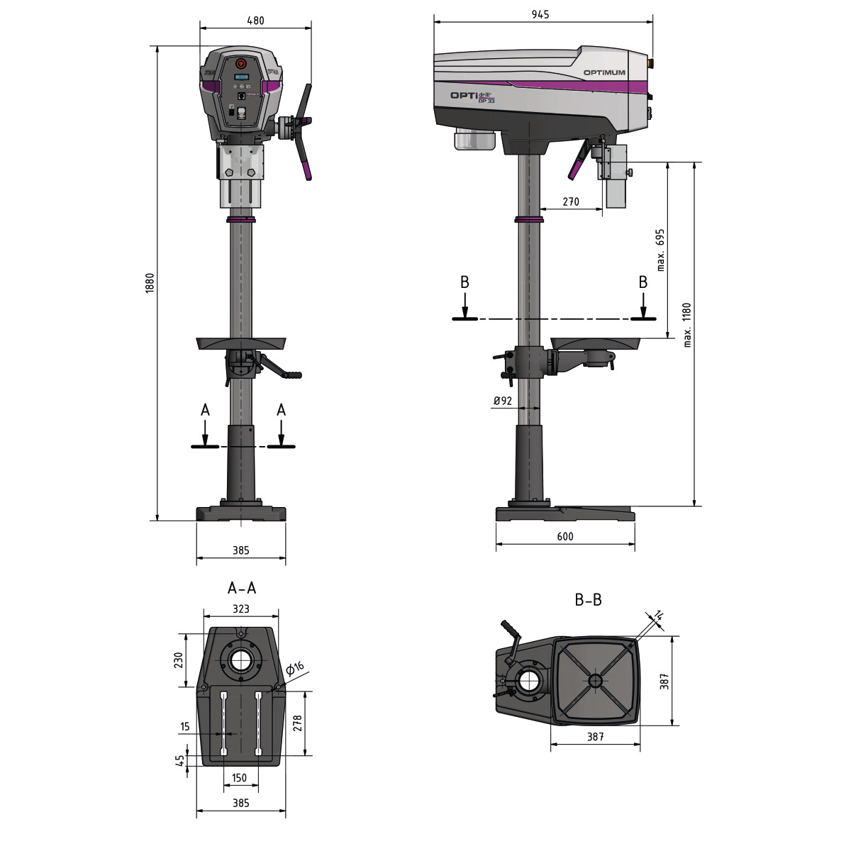 Optimum OPTIdrill DP 33 set especial con prensa taladro de columna - vista 6