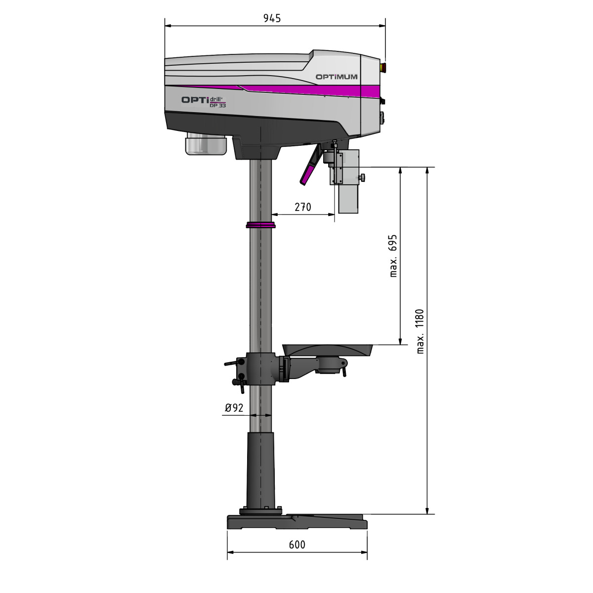Taladro de columna Optimum OPTIdrill DP 33 - vista 7