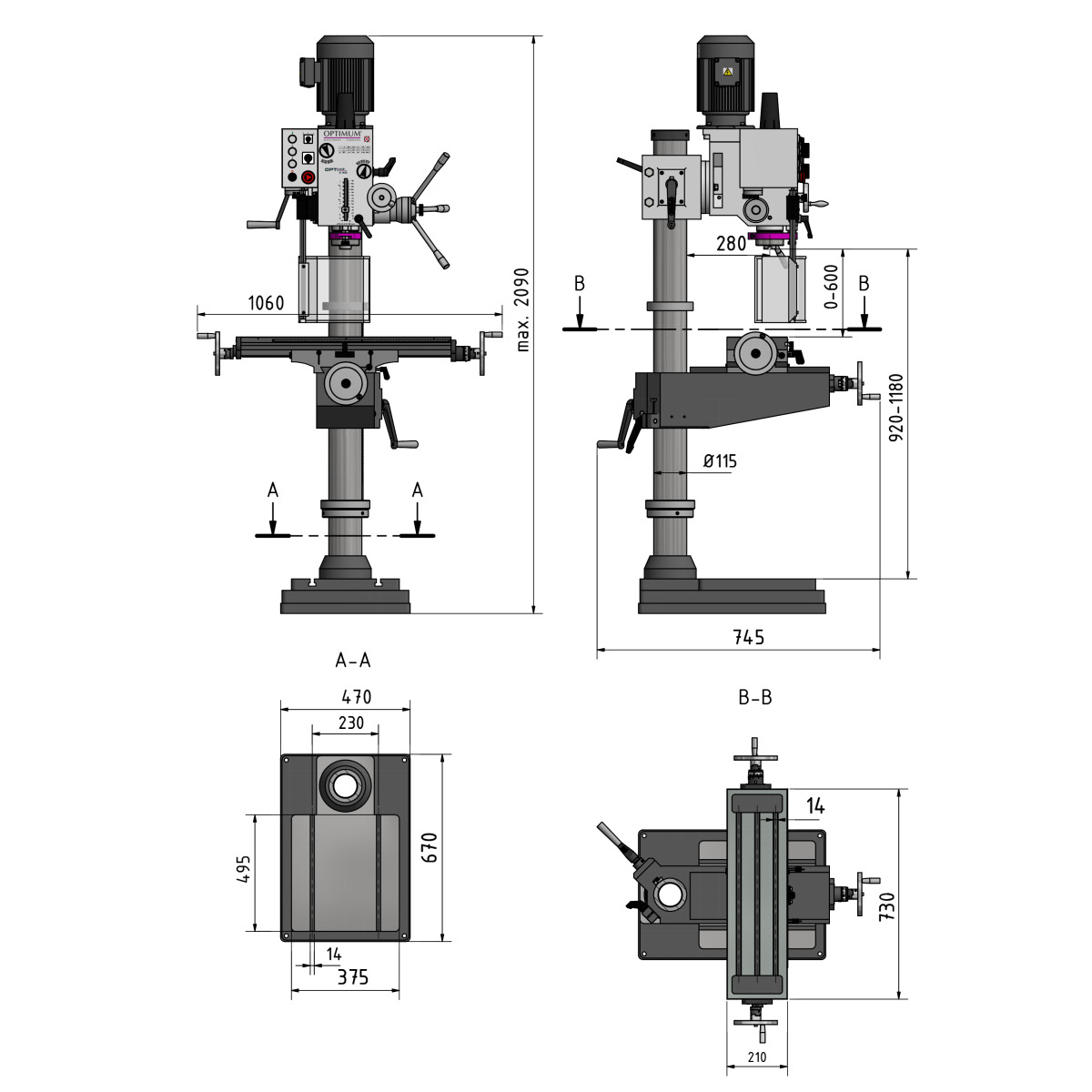 Optimum OPTIdrill DH 40CTP taladro de columna engranado con mesa cruzada - vista 6