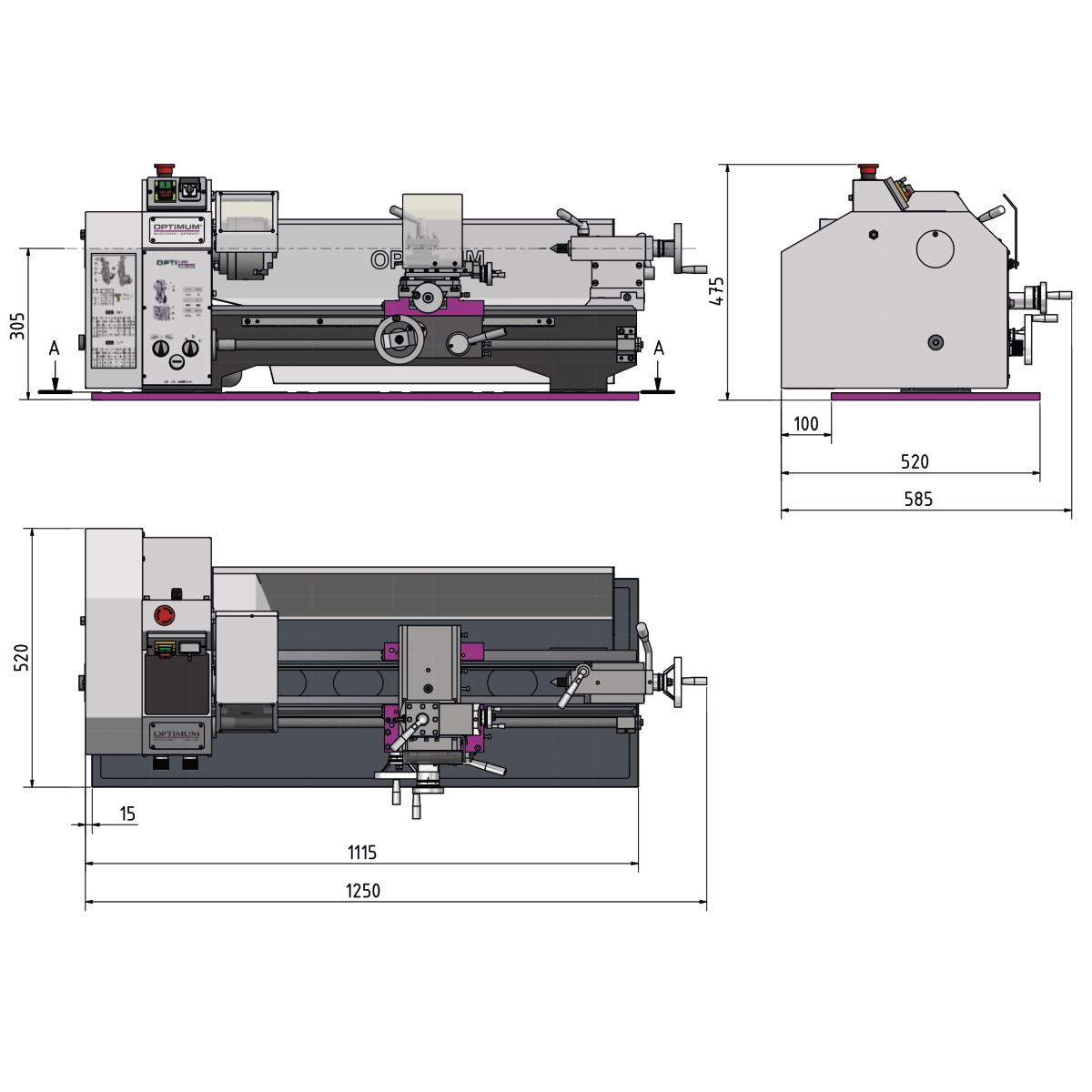 Torno para metal Optimum OPTIturn TU 2506 / TU 2506VB - vista 5