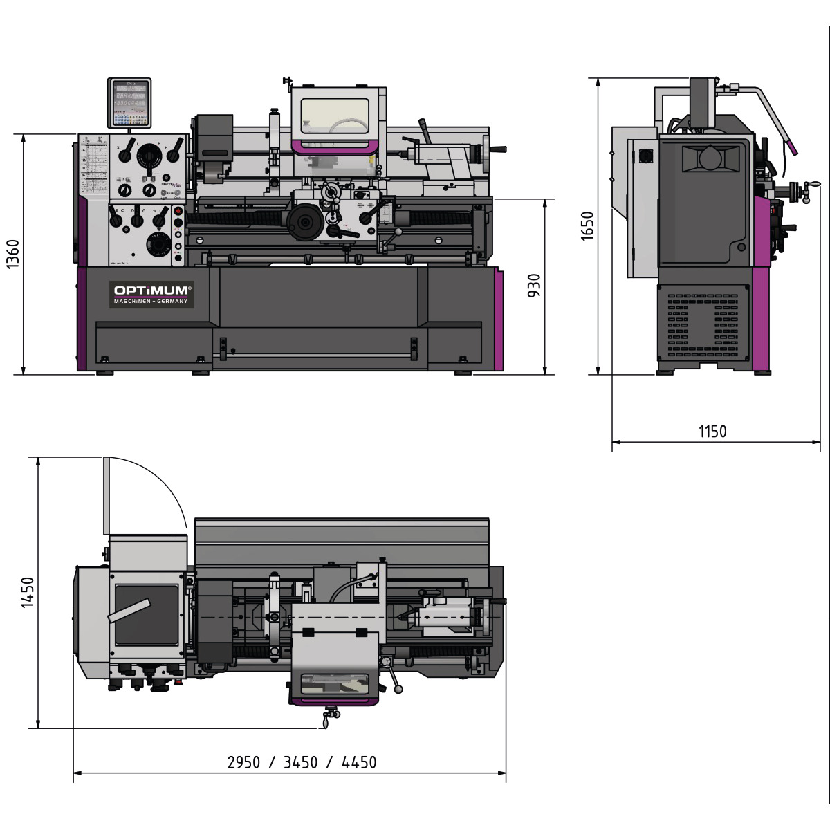Torno paralelo convencional Optimum OPTIturn TH 5615D - vista 6