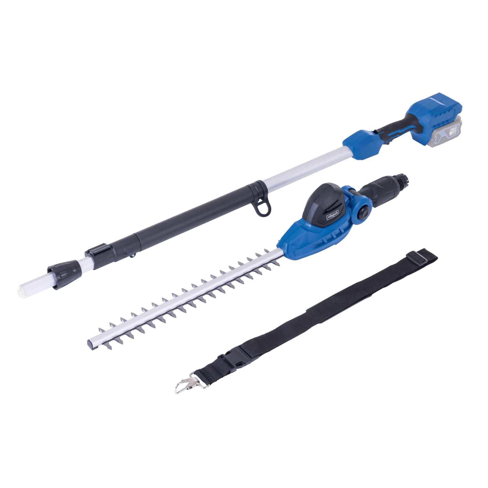 Cortasetos Telescópico Inalámbrico Scheppach 20V – 410 mm de Corte con Extensión de 2.6 m — primer plano
