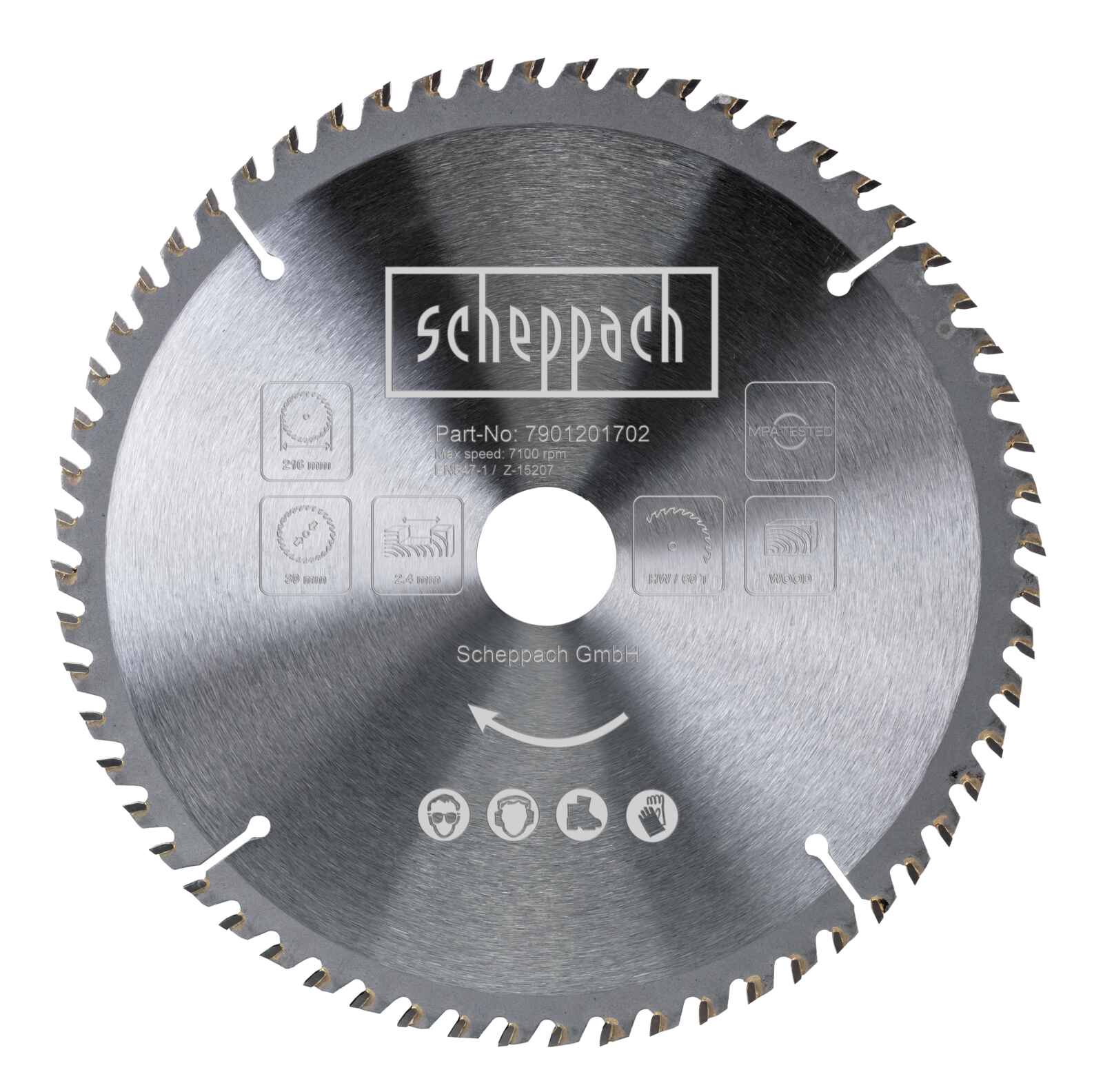 Disco Sierra 8 1/2" 60 Dientes Carburo Tungsteno Scheppach — vista trasera