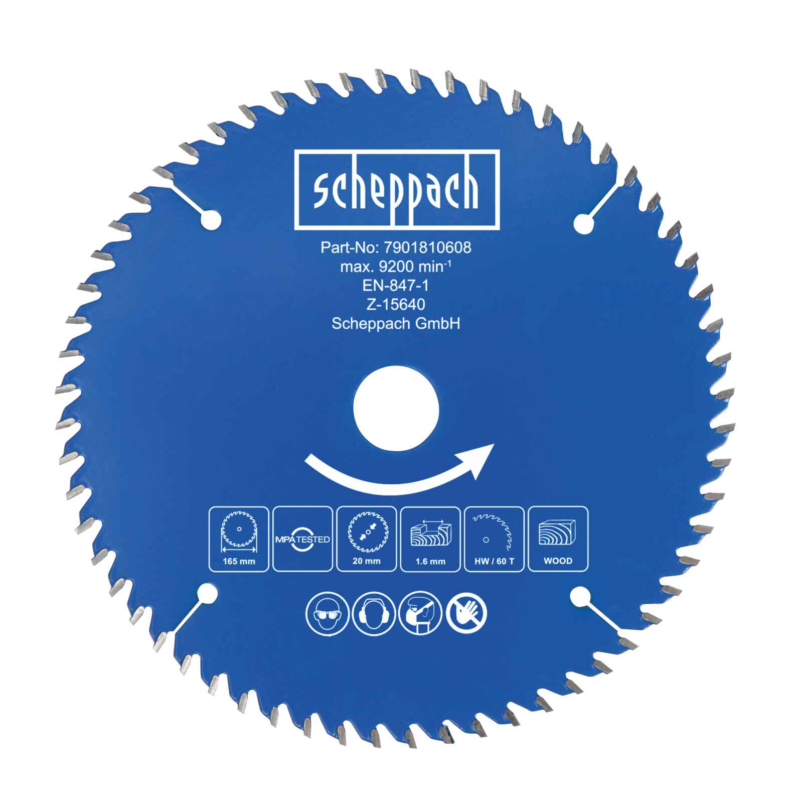 Disco Sierra Circular 6 1/2" 60 Dientes para Madera Scheppach — detalle